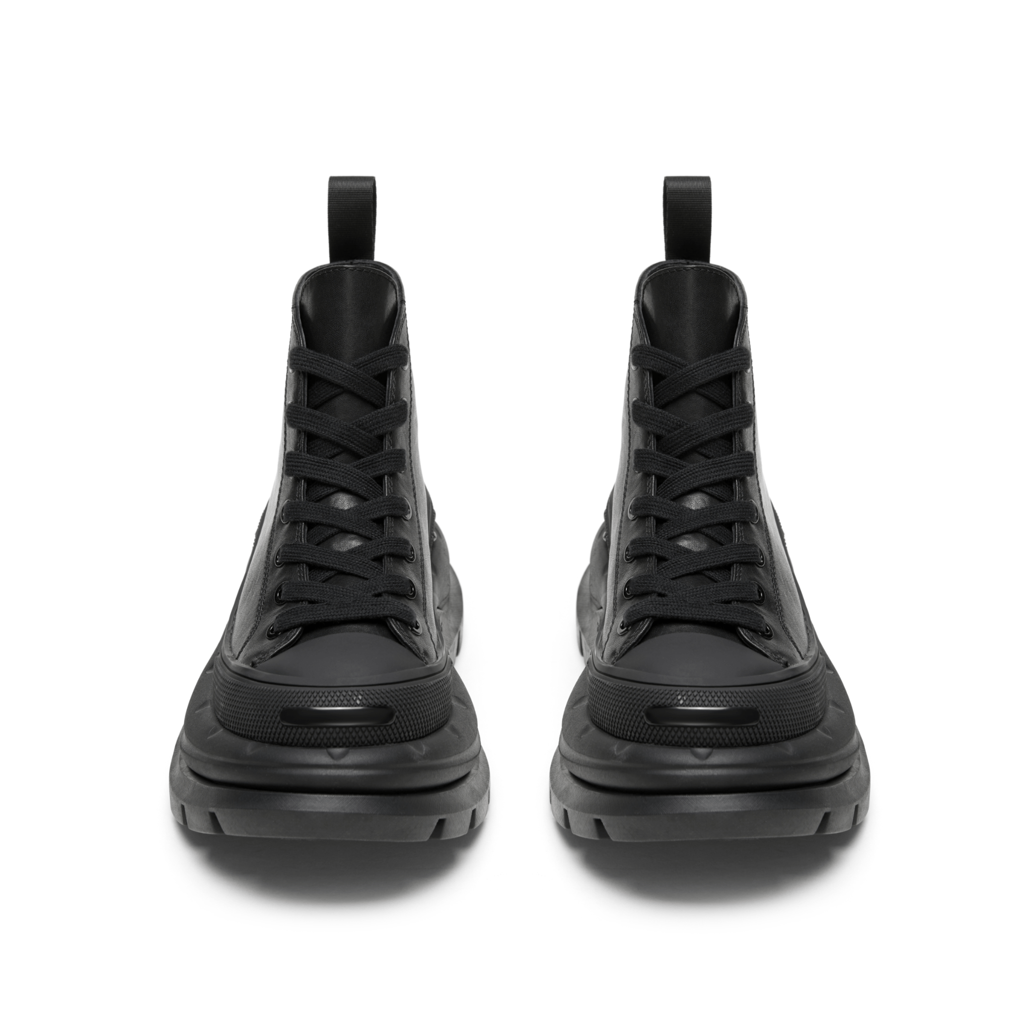 SMILEREPUBLIC Classic Black Leather High - top Open - mouthed Thick - soled Canvas Shoes 2.0 | MADAX
