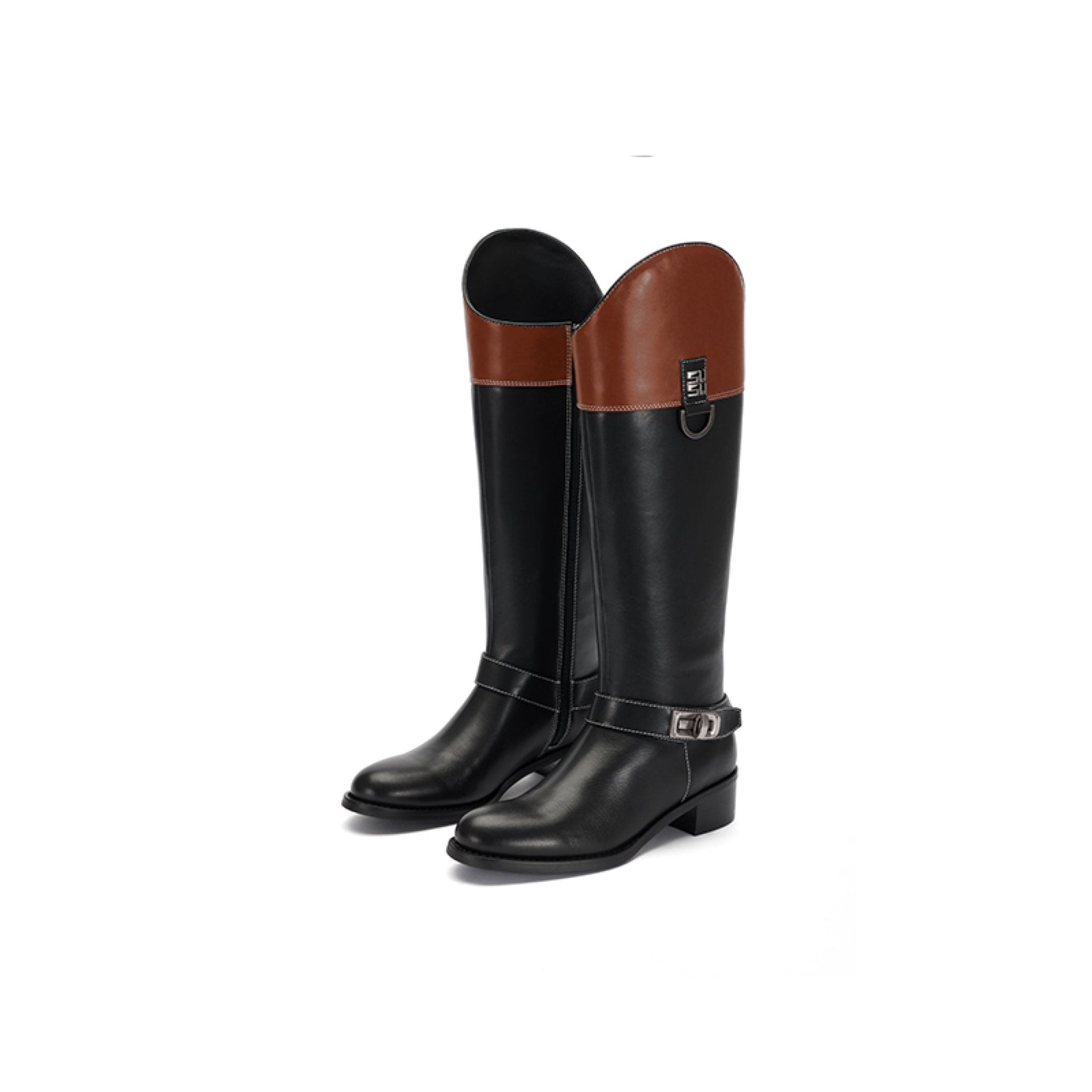 Sugar Su Classic Knight Boots with Double Belt And Color Matching Black | MADAX