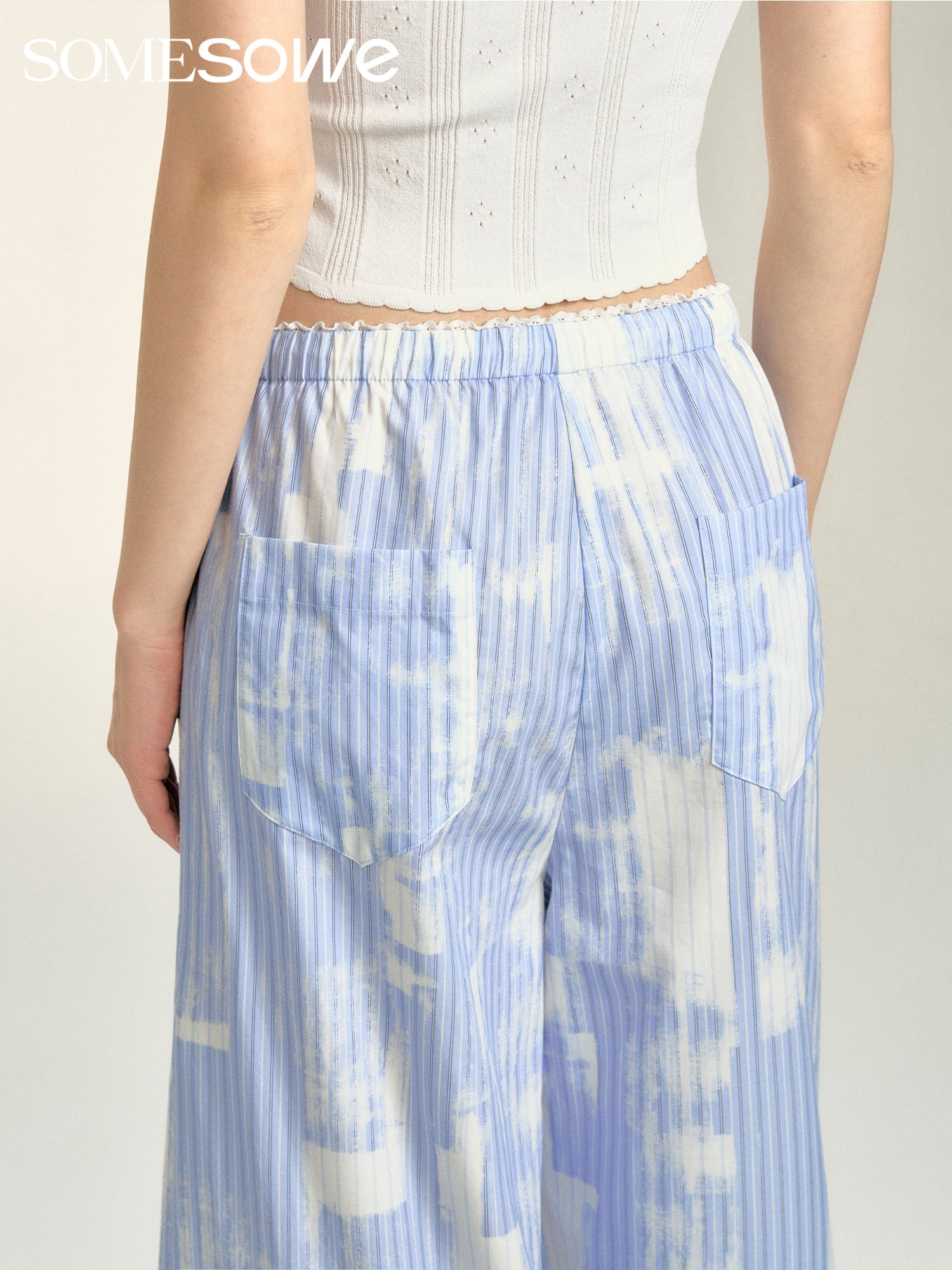 SOMESOWE Cloud Stripe Drawstring Trousers in Blue | MADA IN CHINA