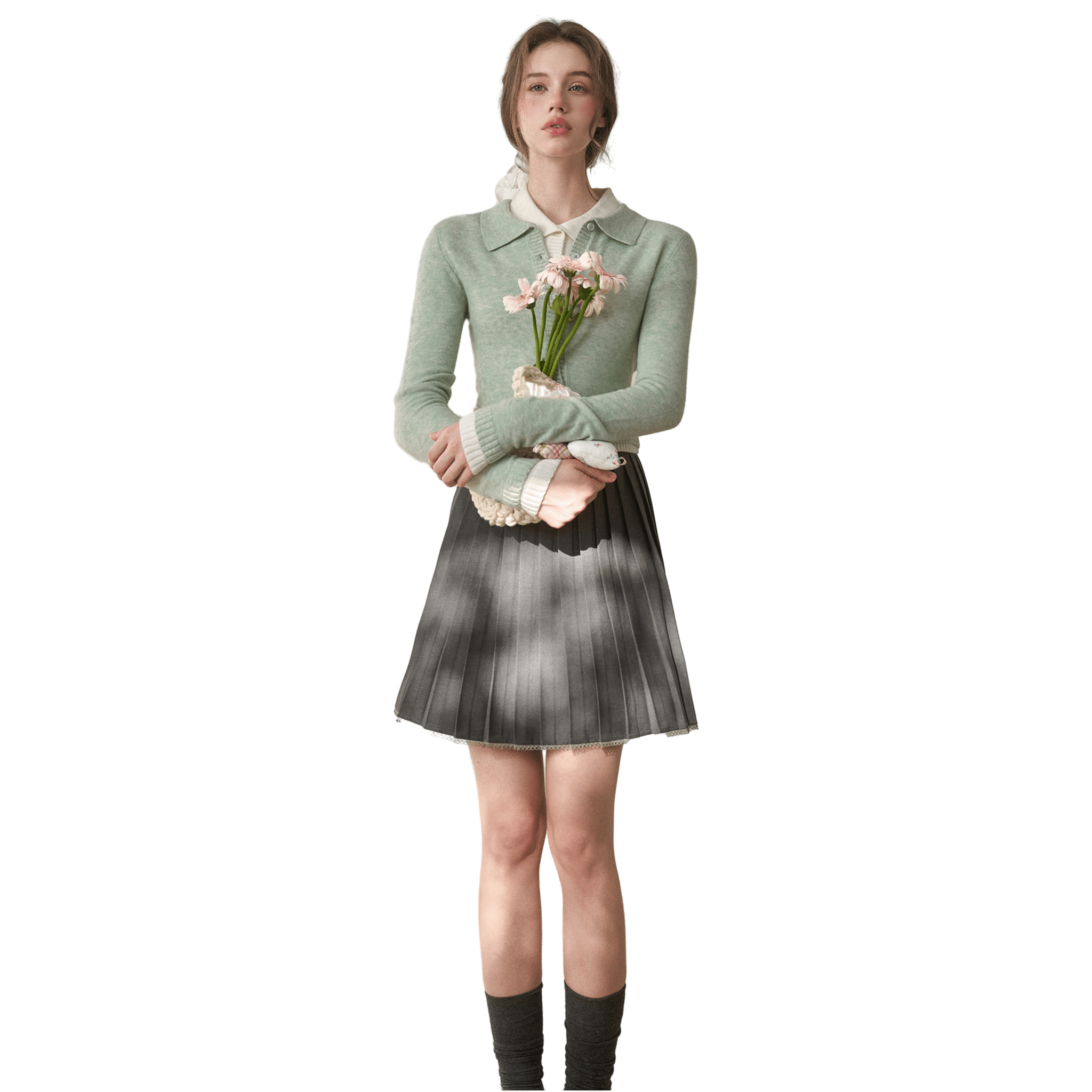 Group of Universe "Clouds on Fabric" Cardigan in Green | MADAX