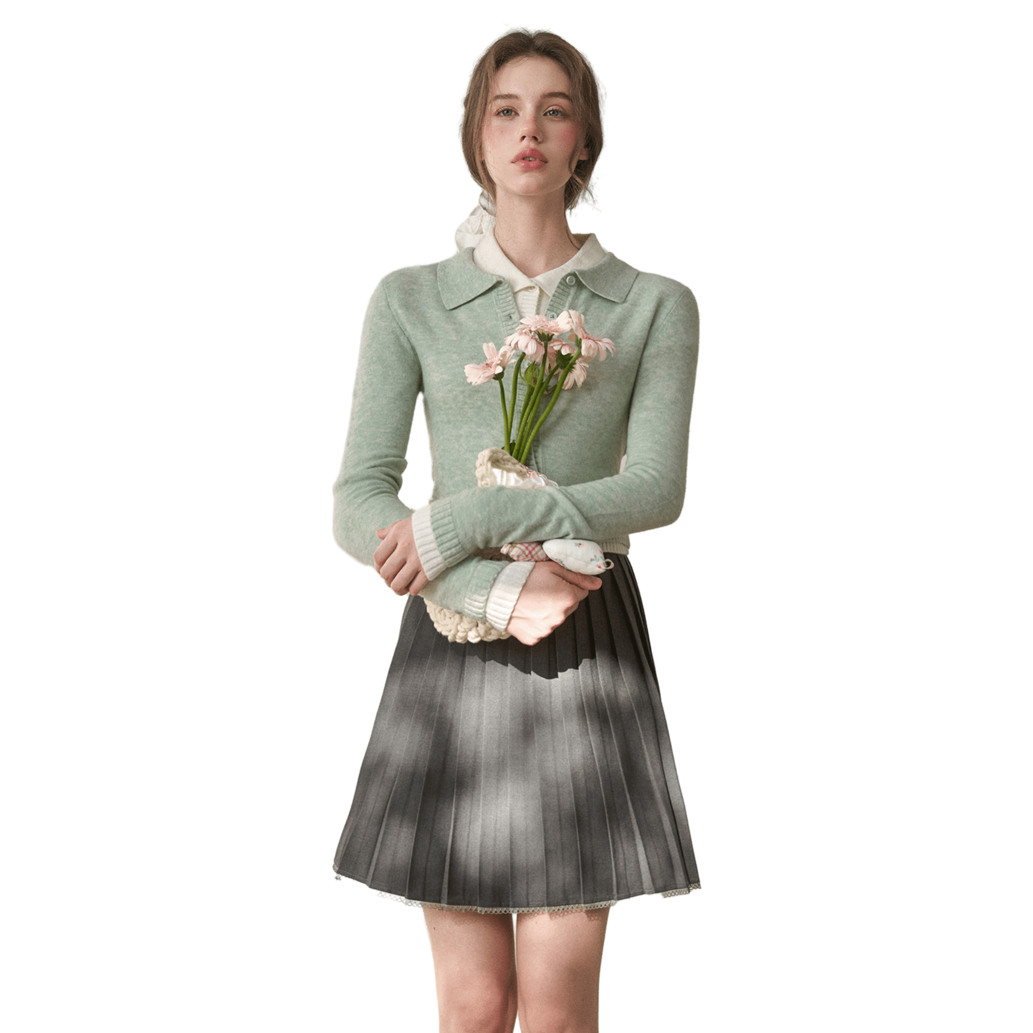 Group of Universe "Clouds on Fabric" Cardigan in Green | MADAX