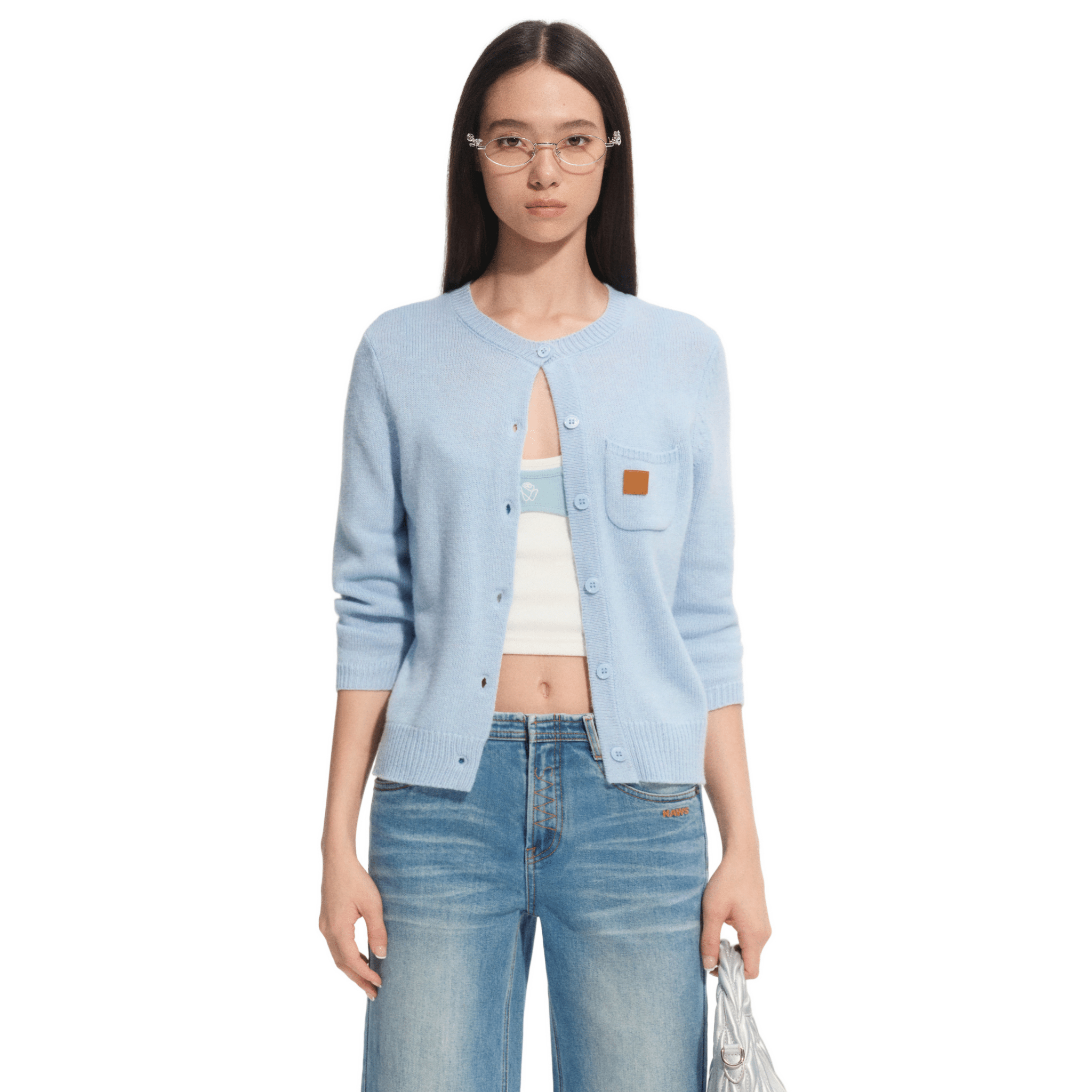 NAWS Cloudwrap Mid - Sleeve Knit Cardigan in Blue | MADAX