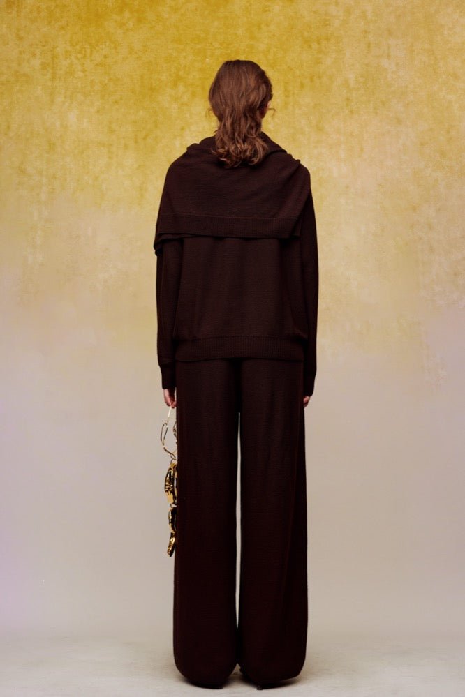 ilEWUOY Collar Layered Silk Wool Sweater in Brown | MADA IN CHINA