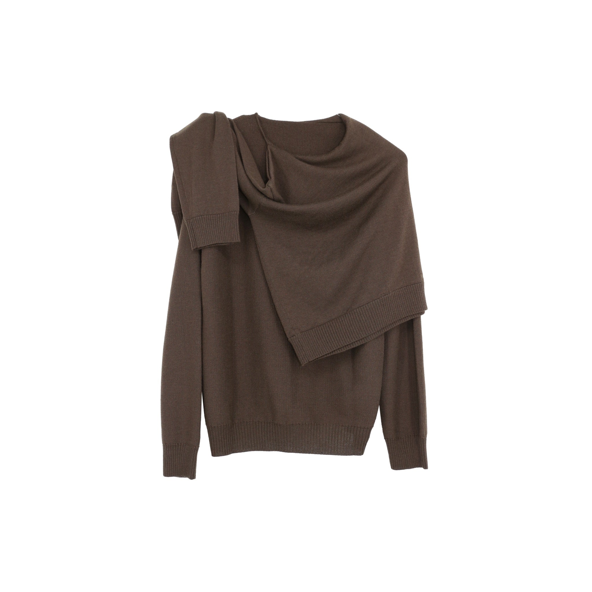 ilEWUOY Collar Layered Silk Wool Sweater in Brown | MADA IN CHINA