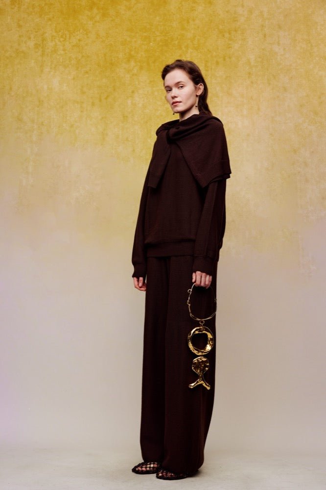 ilEWUOY Collar Layered Silk Wool Sweater in Brown | MADA IN CHINA