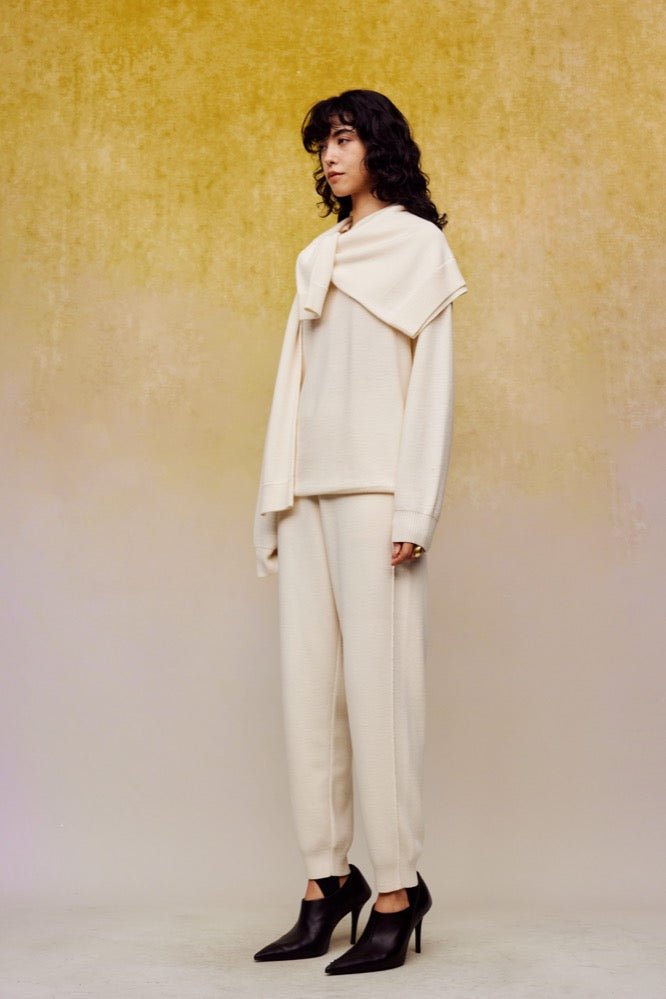 ilEWUOY Collar Layered Silk Wool Sweater in White | MADA IN CHINA