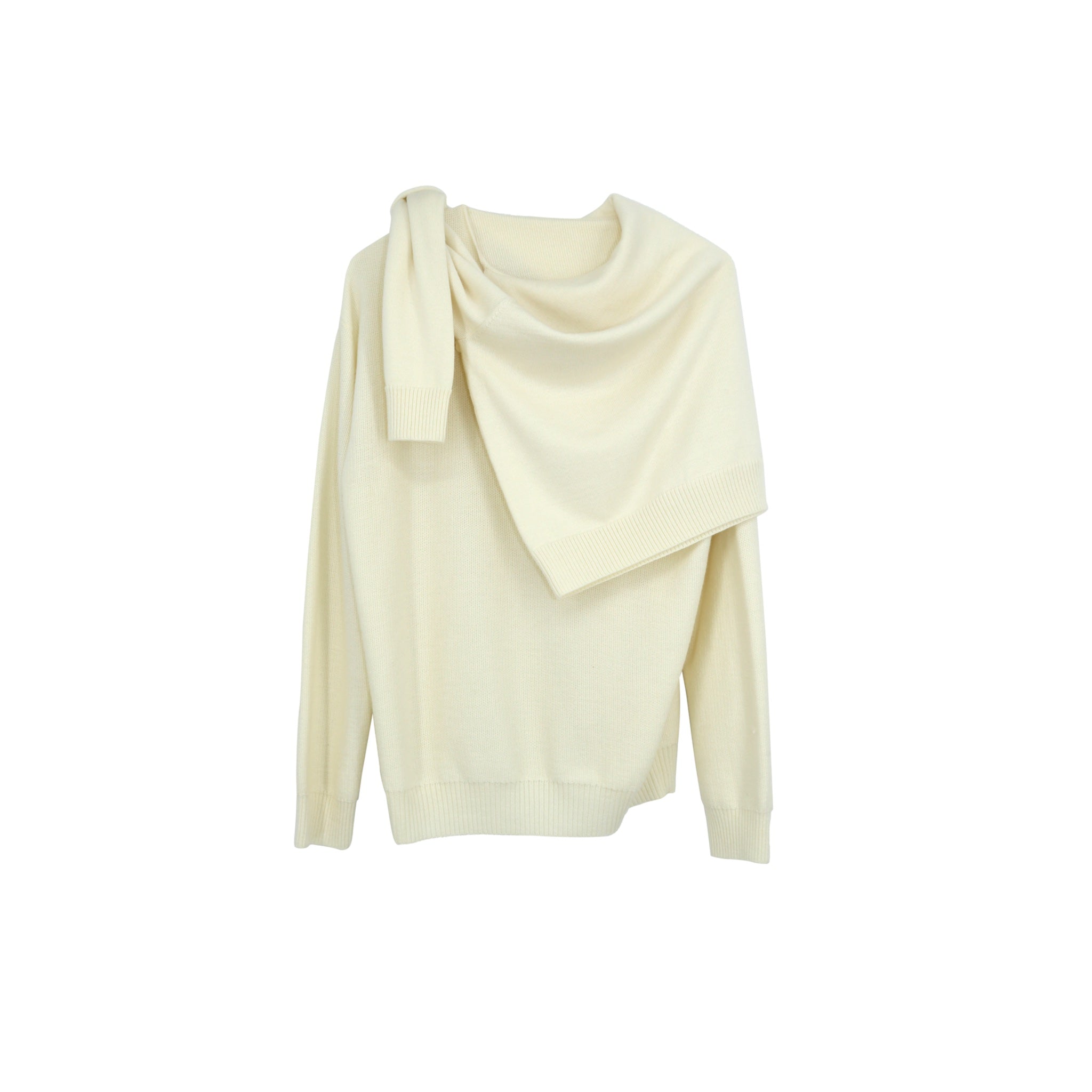 ilEWUOY Collar Layered Silk Wool Sweater in White | MADA IN CHINA