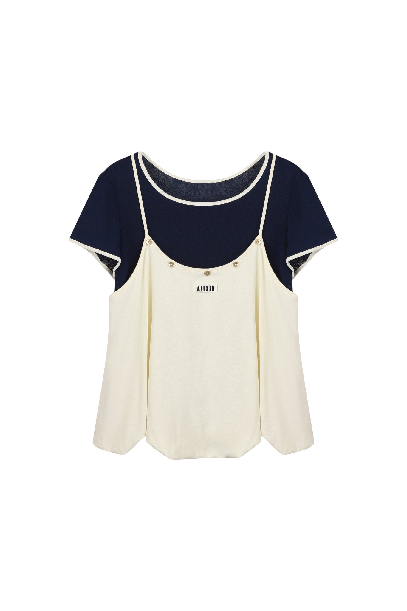 Alexia Sandra Color Blocked Trim Layered Short - Sleeve Top In Navy/White | MADAX