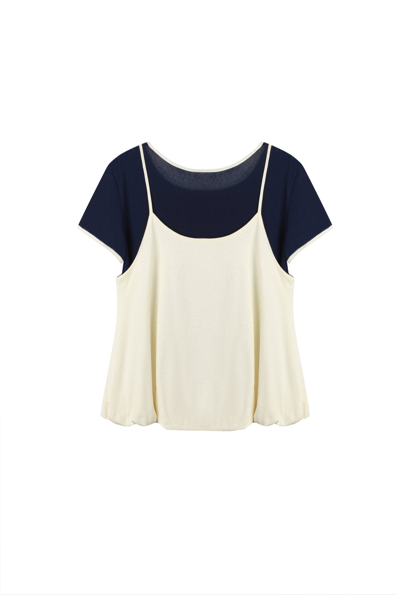 Alexia Sandra Color Blocked Trim Layered Short - Sleeve Top In Navy/White | MADAX