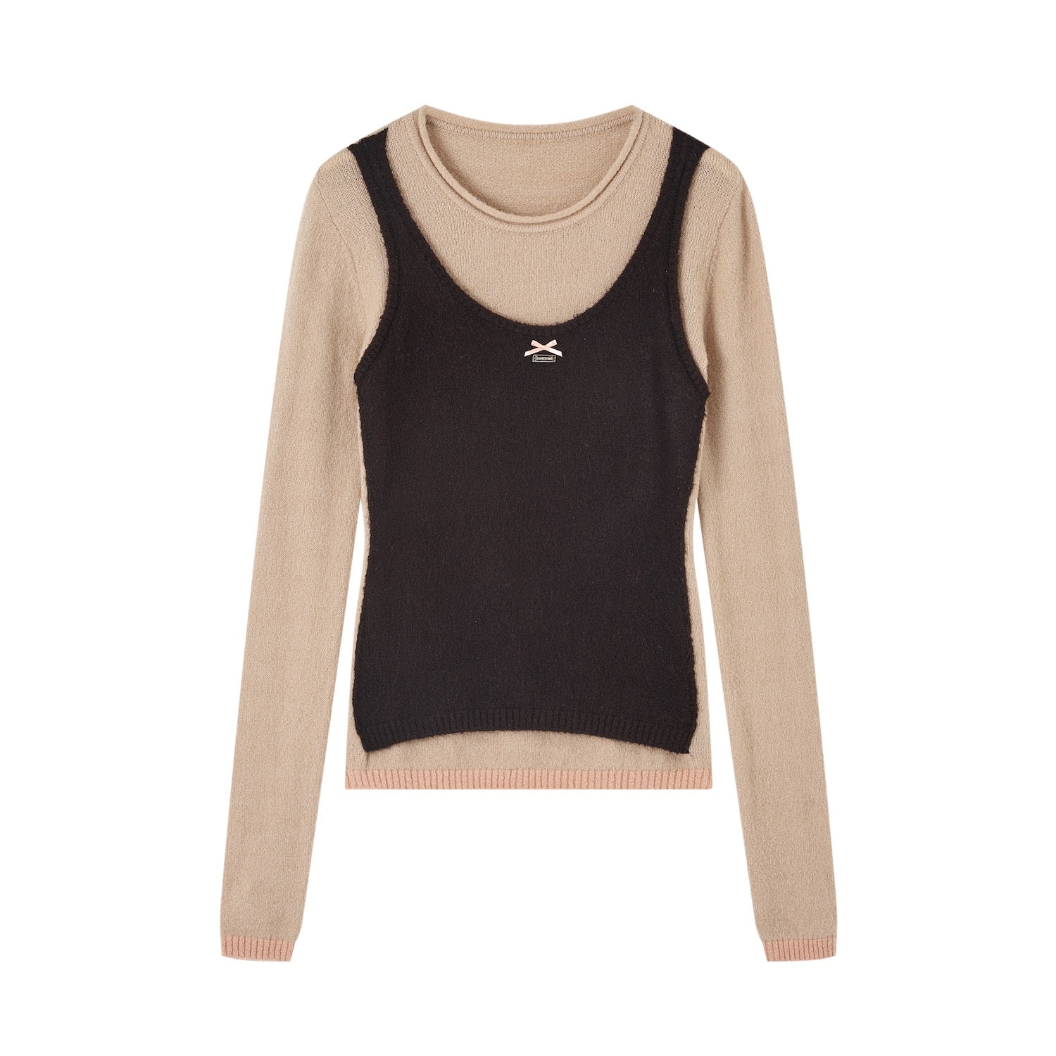 SOMESOWE Color - blocked Vest Layered Over A Long - sleeved Sweater In Brown | MADAX