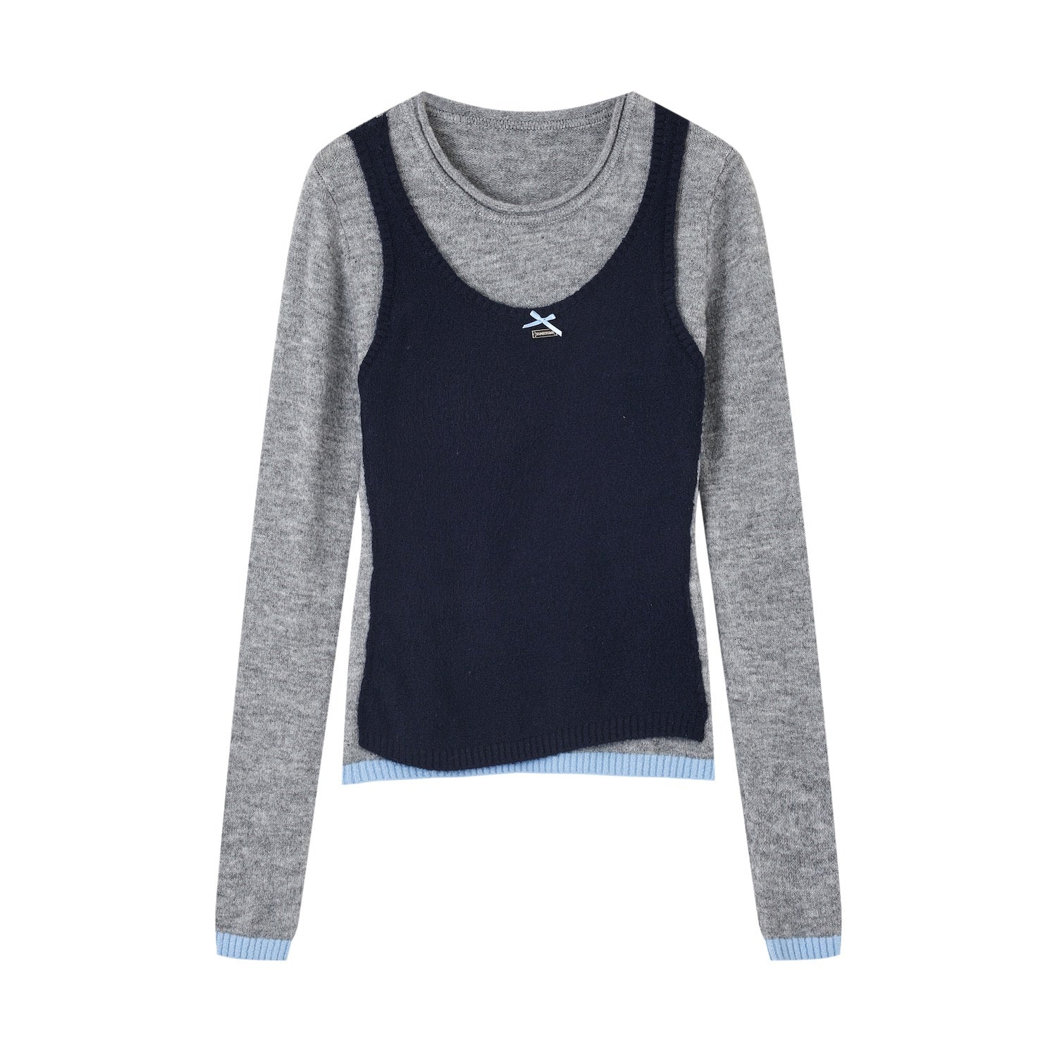 SOMESOWE Color - blocked Vest Layered Over A Long - sleeved Sweater In Gray | MADAX