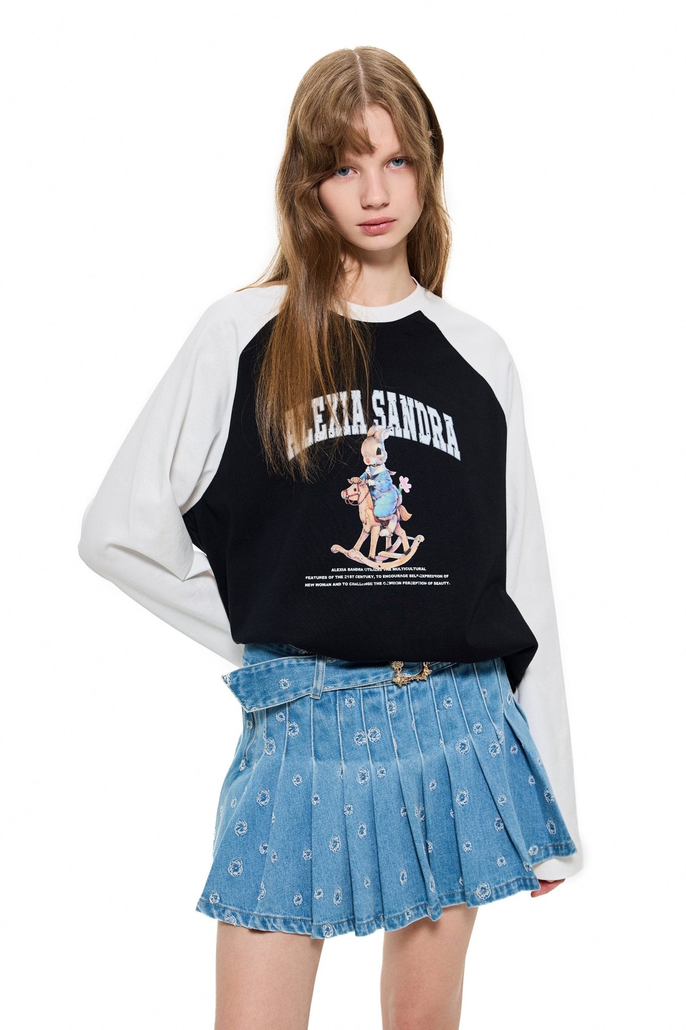 ALEXIA SANDRA Colorblock Classic Trojan Rabbit Long Sleeve T - Shirt in Black | MADA IN CHINA