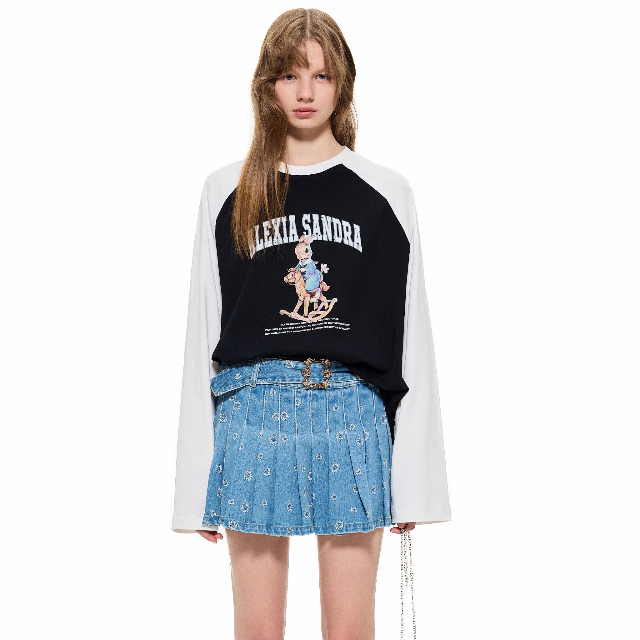 ALEXIA SANDRA Colorblock Classic Trojan Rabbit Long Sleeve T - Shirt in Black | MADA IN CHINA