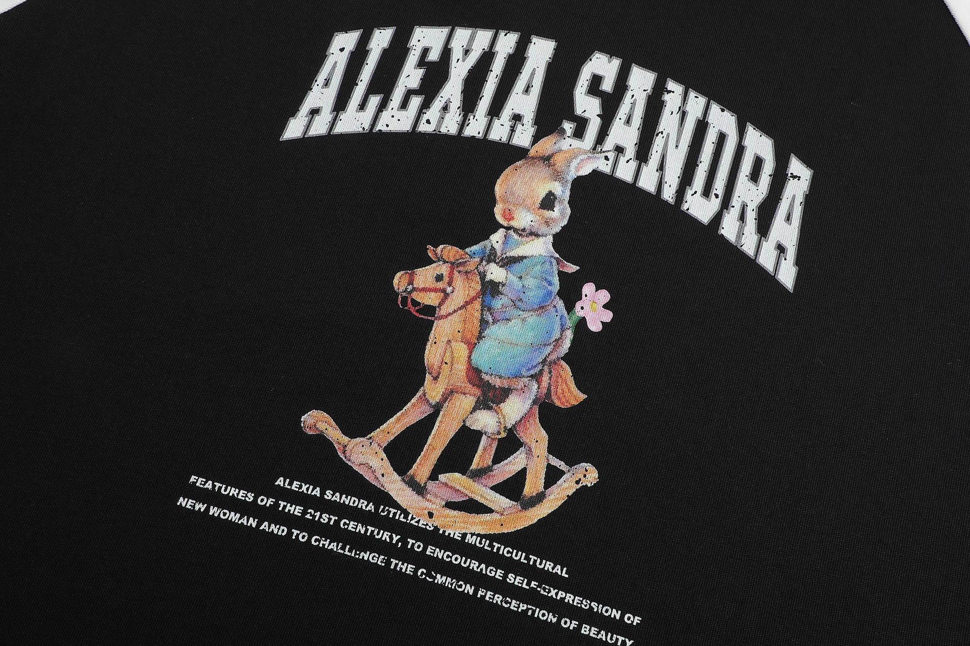 ALEXIA SANDRA Colorblock Classic Trojan Rabbit Long Sleeve T - Shirt in Black | MADA IN CHINA