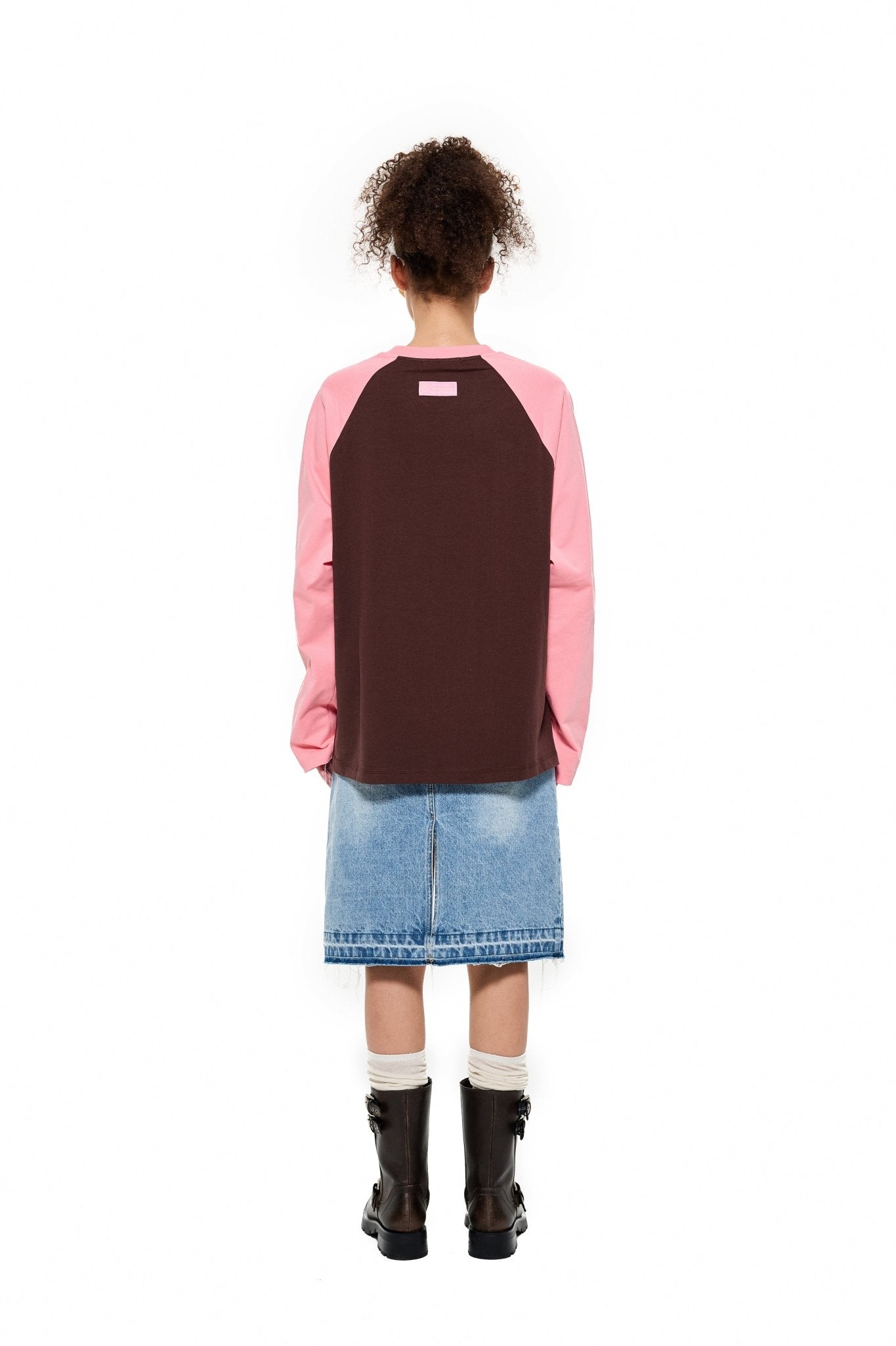 ALEXIA SANDRA Colorblock Classic Trojan Rabbit Long Sleeve T - Shirt in Brown | MADA IN CHINA