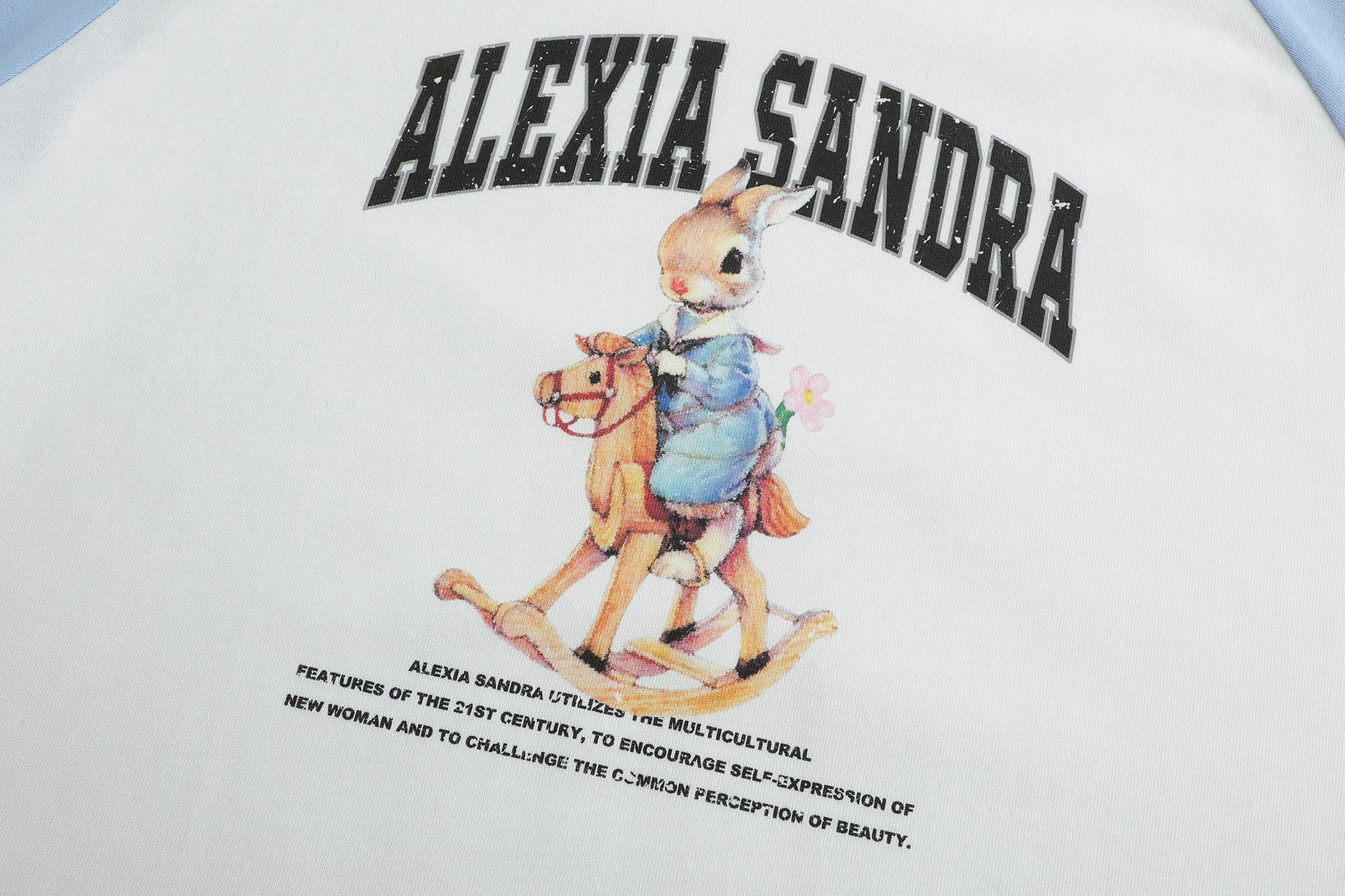 ALEXIA SANDRA Colorblock Classic Trojan Rabbit Long Sleeve T - Shirt in White | MADA IN CHINA