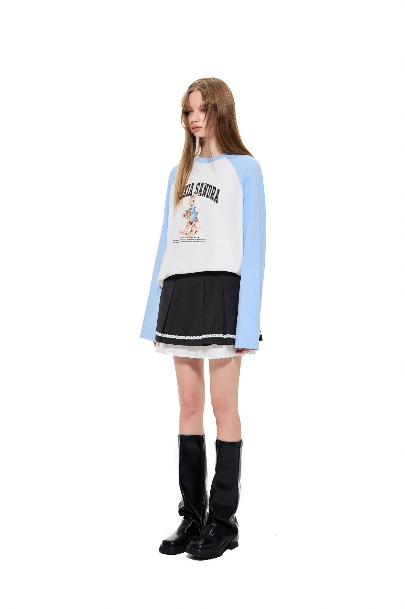 ALEXIA SANDRA Colorblock Classic Trojan Rabbit Long Sleeve T - Shirt in White | MADA IN CHINA