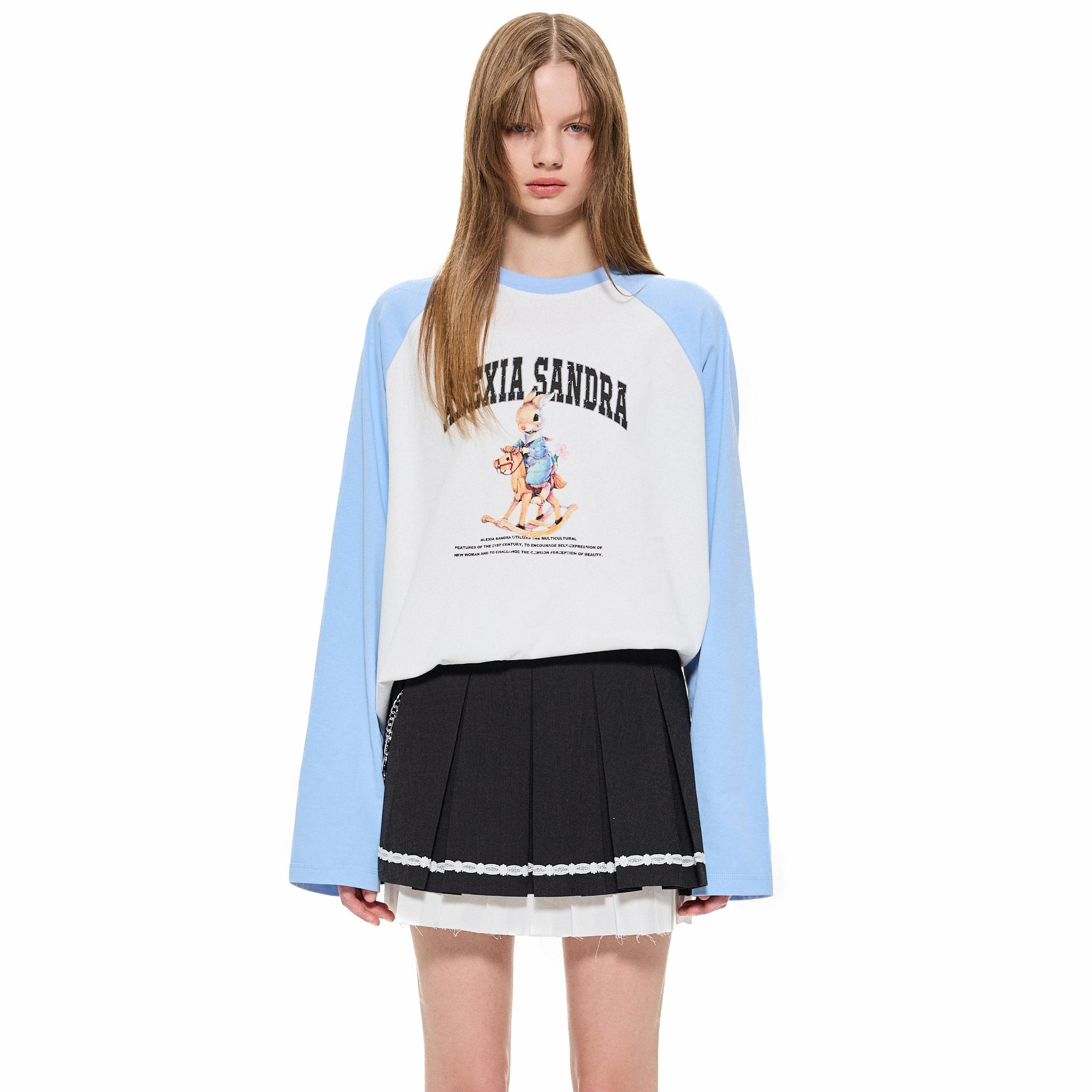 ALEXIA SANDRA Colorblock Classic Trojan Rabbit Long Sleeve T - Shirt in White | MADA IN CHINA