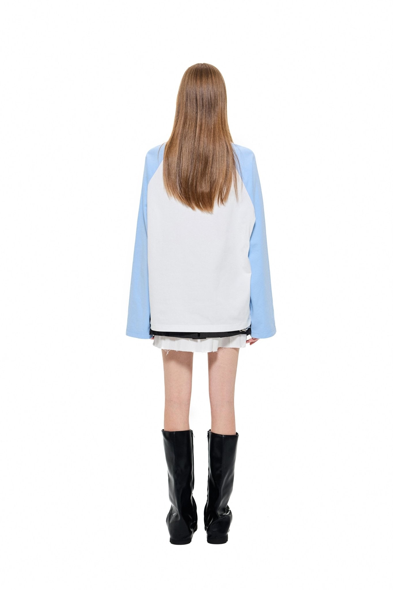 ALEXIA SANDRA Colorblock Classic Trojan Rabbit Long Sleeve T - Shirt in White | MADA IN CHINA