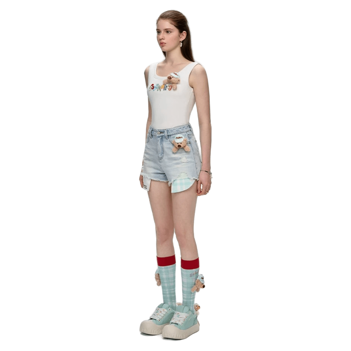 13DE MARZO Colorblock Letter Embroidered Vest in White | MADAX