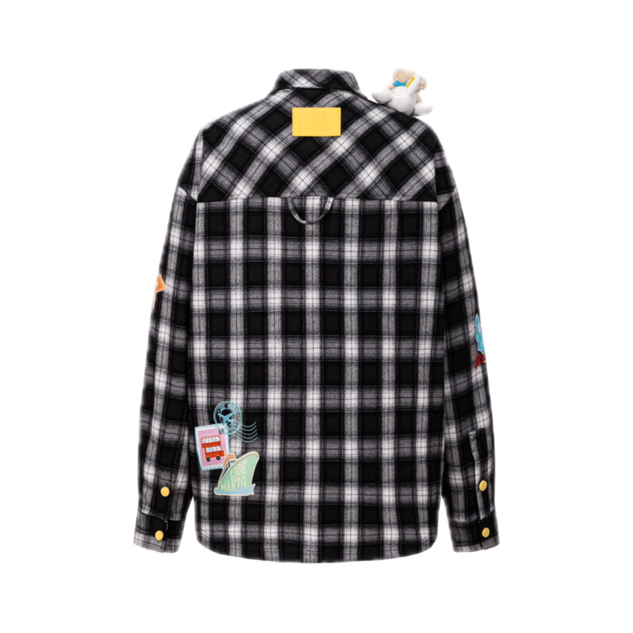 13DE MARZO Colored Woven Logo Check Shirt in Black | MADAX