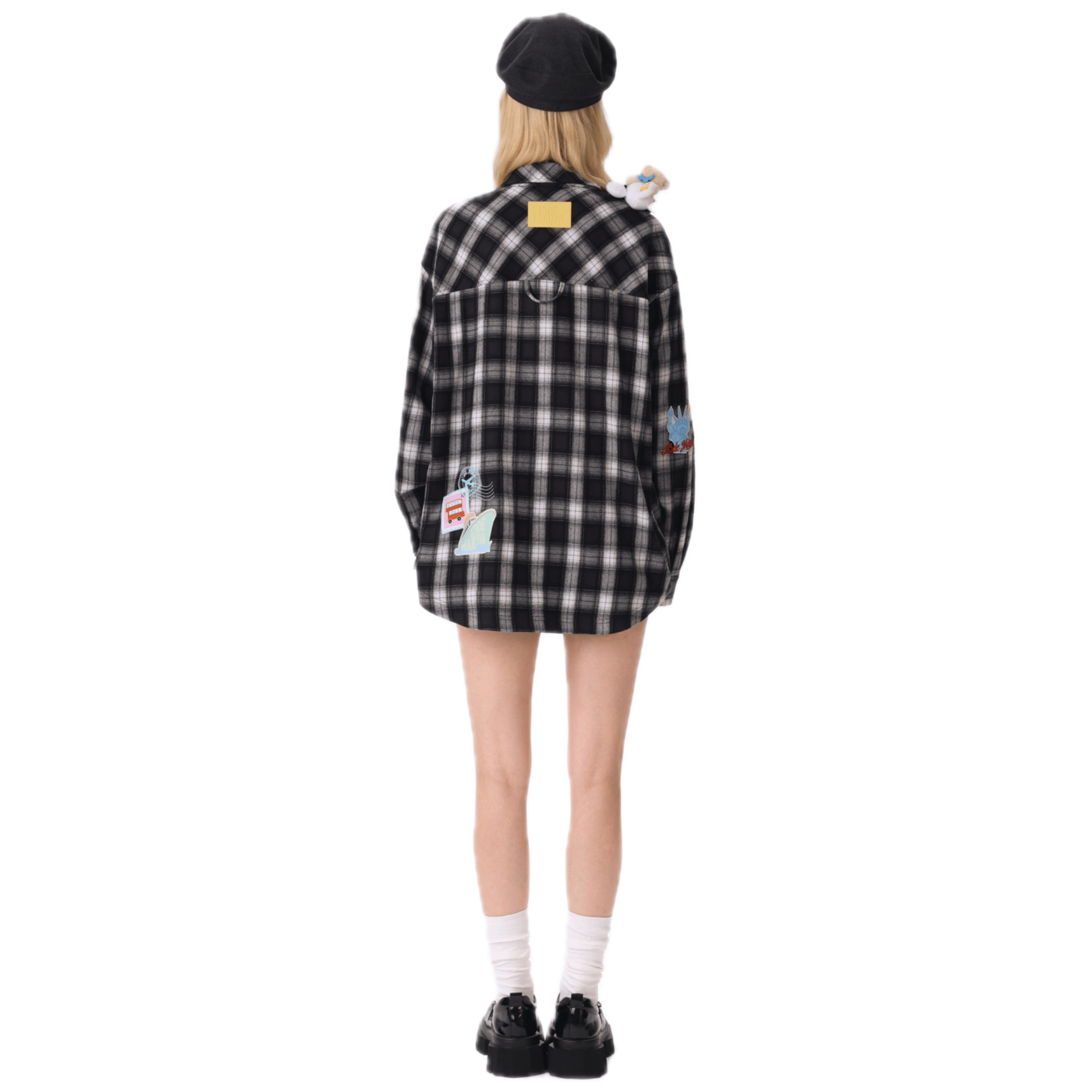 13DE MARZO Colored Woven Logo Check Shirt in Black | MADAX