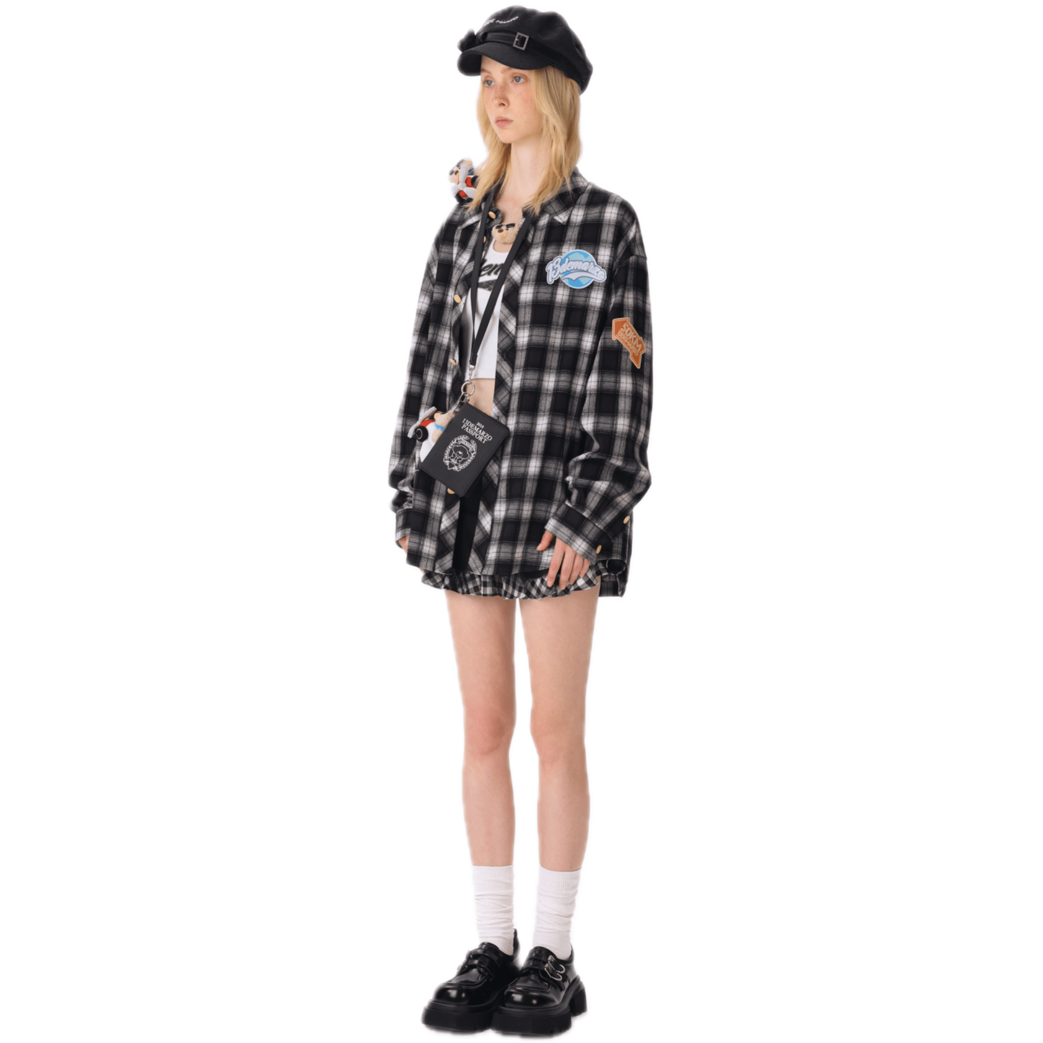 13DE MARZO Colored Woven Logo Check Shirt in Black | MADAX