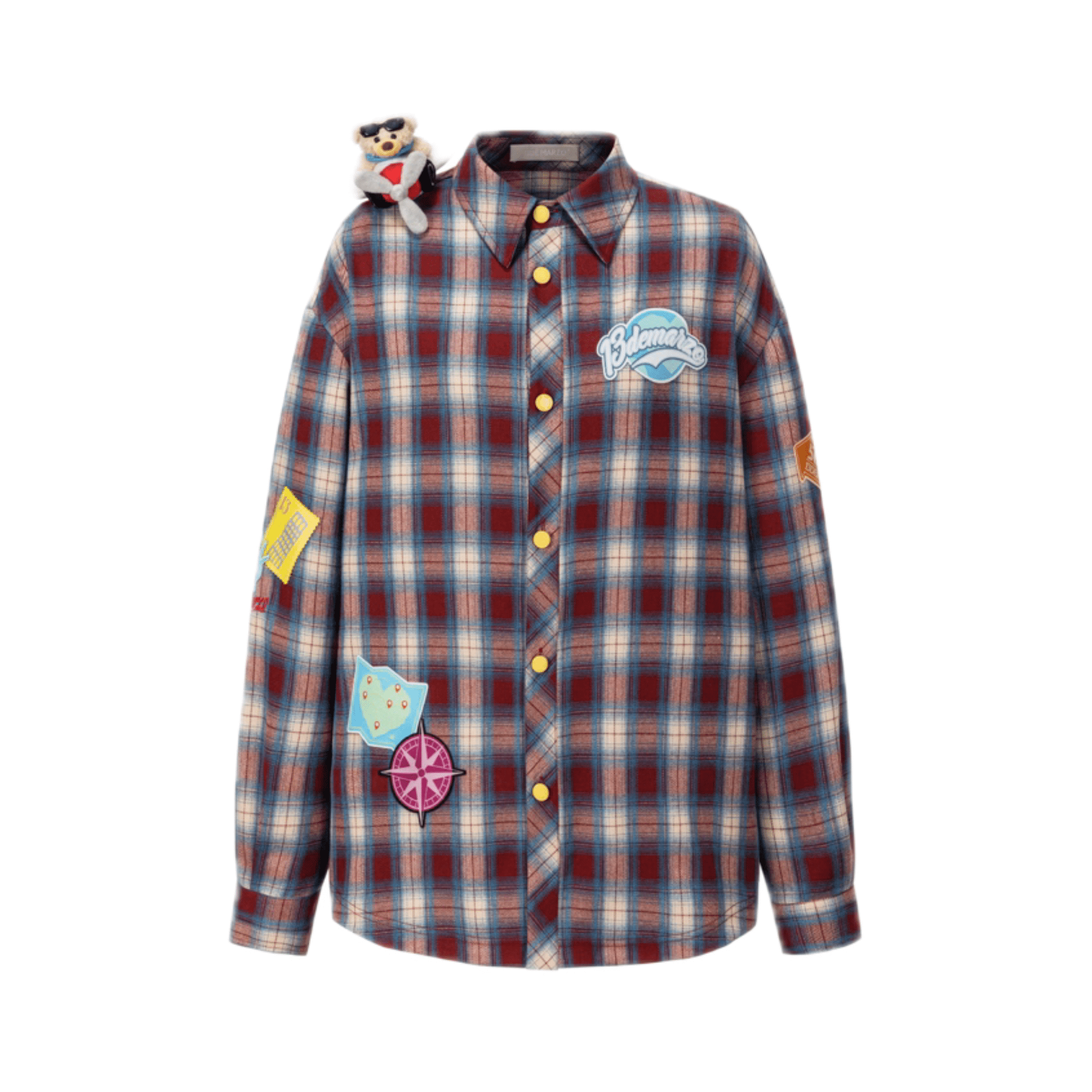 13DE MARZO Colored Woven Logo Check Shirt in Red | MADAX