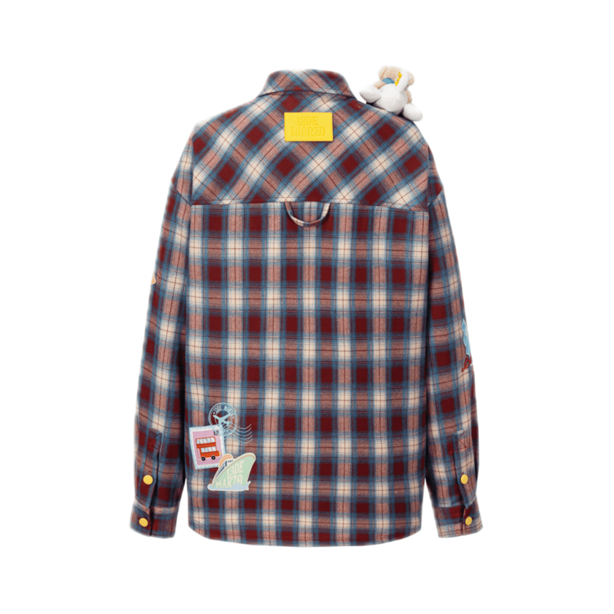 13DE MARZO Colored Woven Logo Check Shirt in Red | MADAX