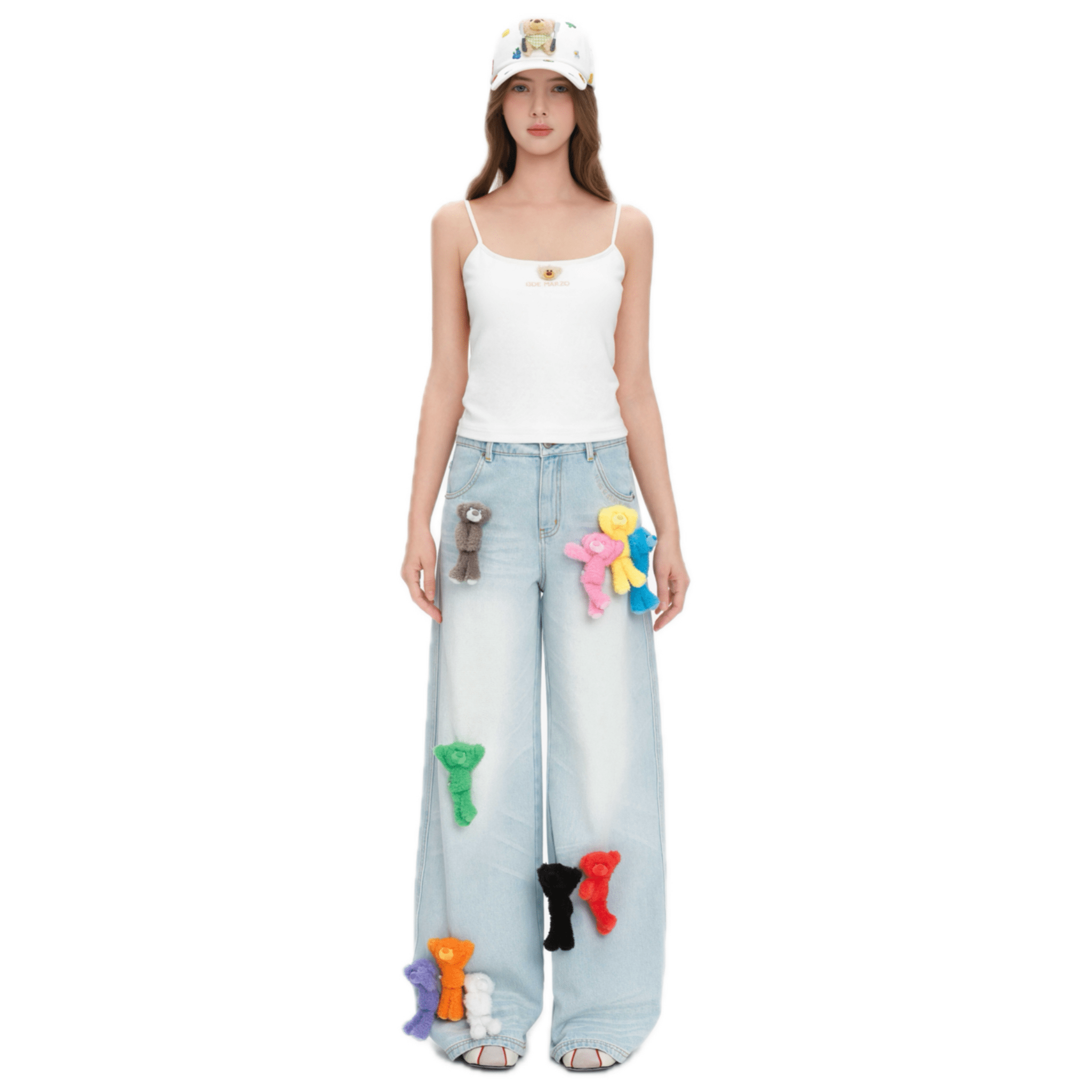 13DE MARZO Colorful Full - body Bear Jeans in Blue | MADAX