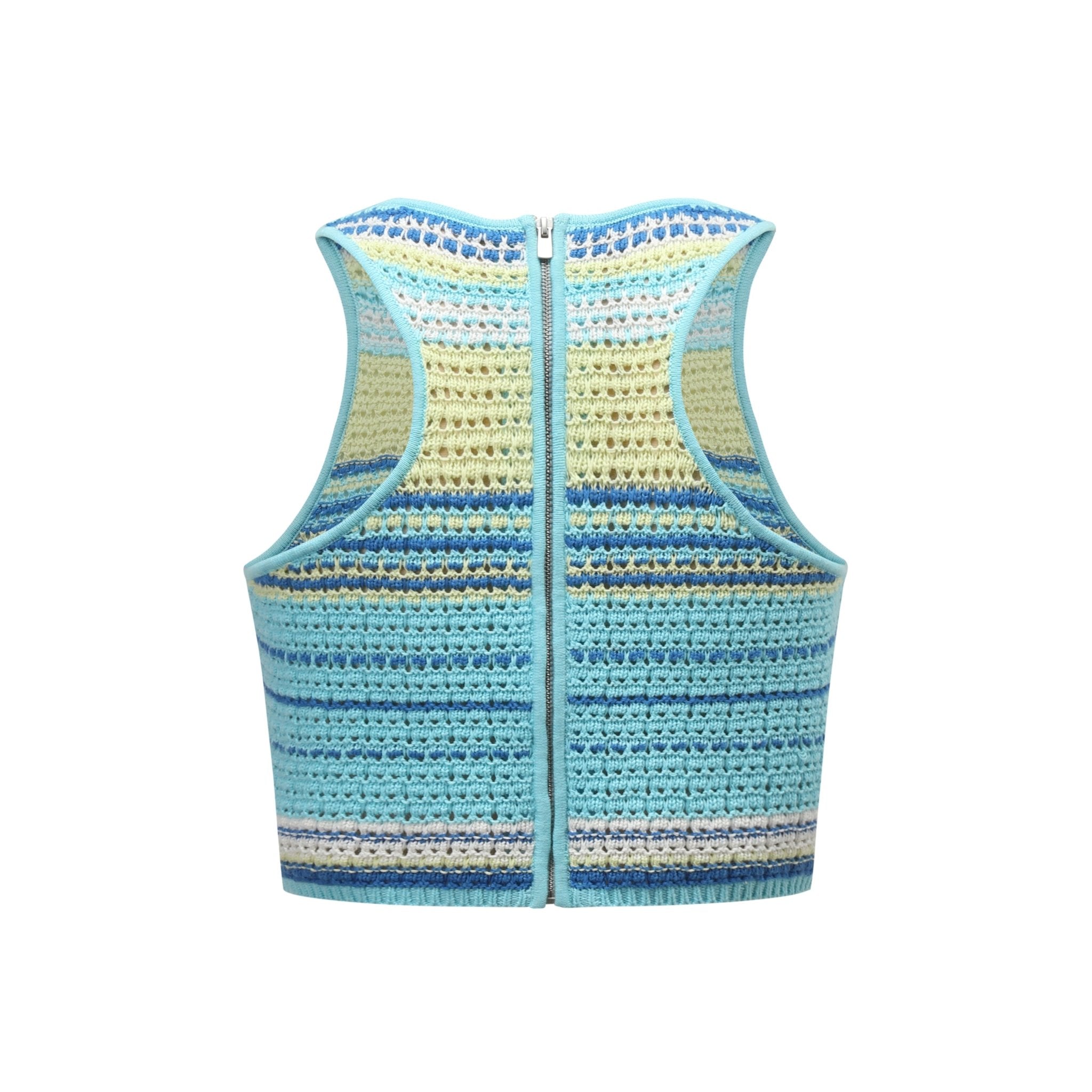 THREE QUARTERS Colorful Logo Embroidery Hand Crochet Top Blue | MADA IN CHINA