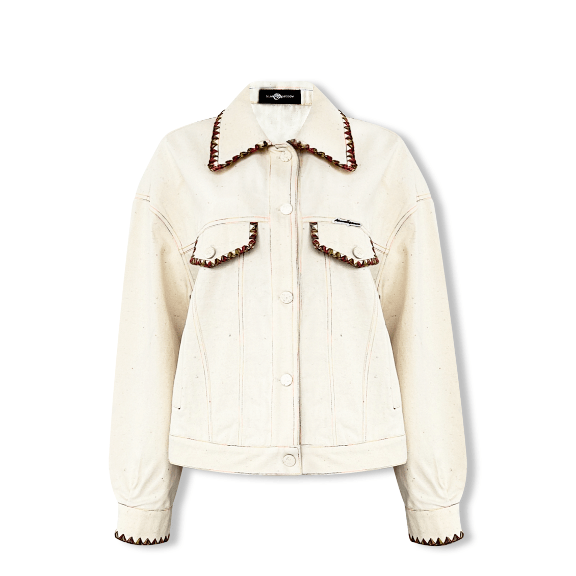 AIMME SPARROW Colorful Polka Dots Denim Jacket In Beige | MADAX