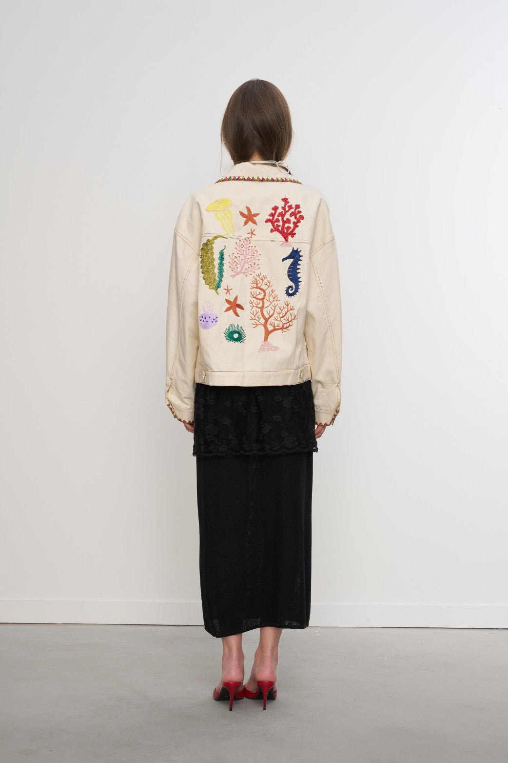 AIMME SPARROW Colorful Polka Dots Denim Jacket In Beige | MADAX