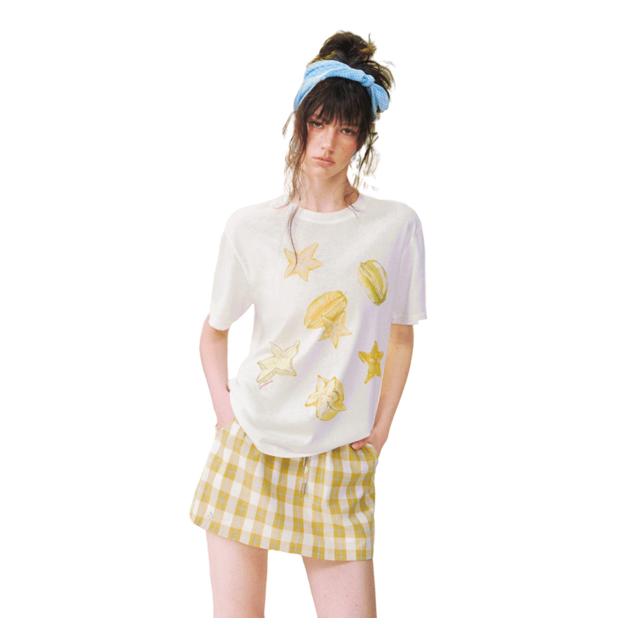 SOMESOWE Colorful Starfruit Casual Short-Sleeve T-Shirt in White | MADAX