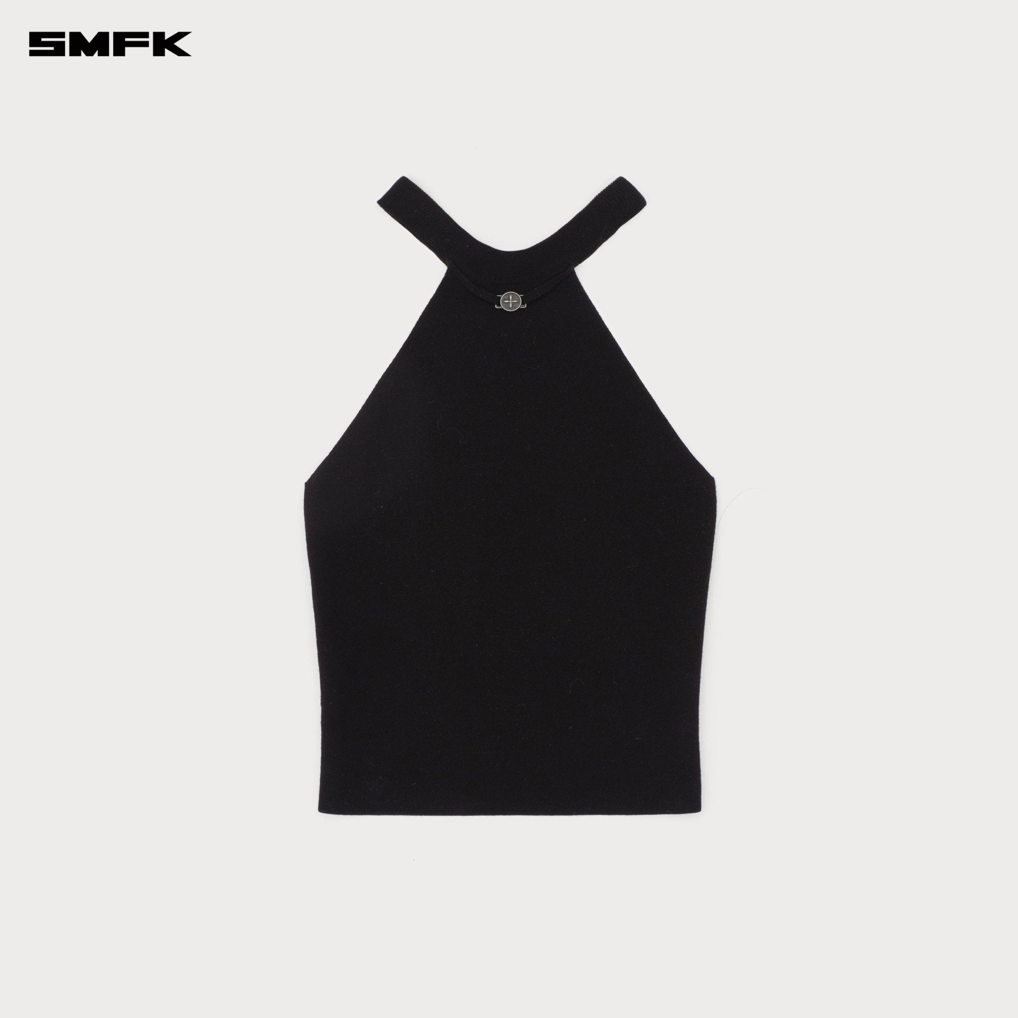 SMFK Compass Badge Necklace Off - shoulder Knit Tank Top In Black | MADAX