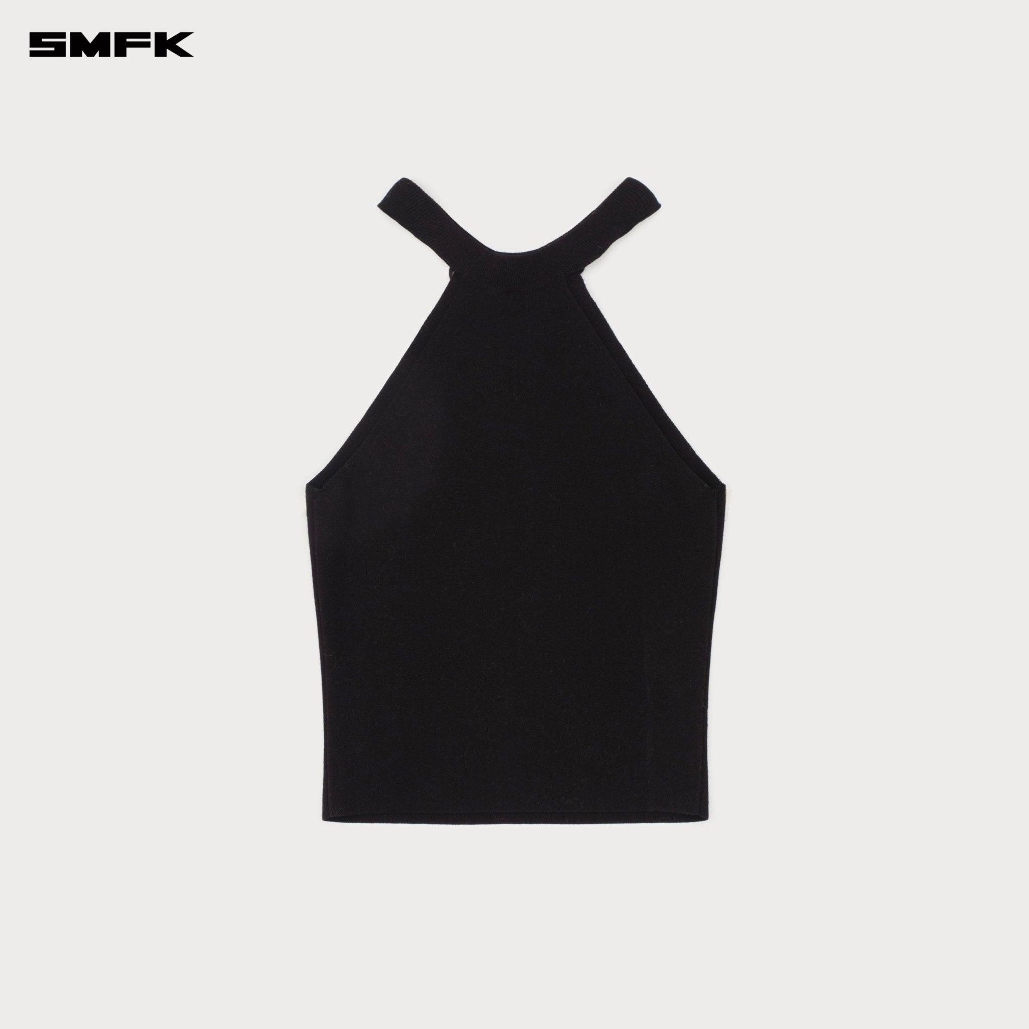 SMFK Compass Badge Necklace Off - shoulder Knit Tank Top In Black | MADAX