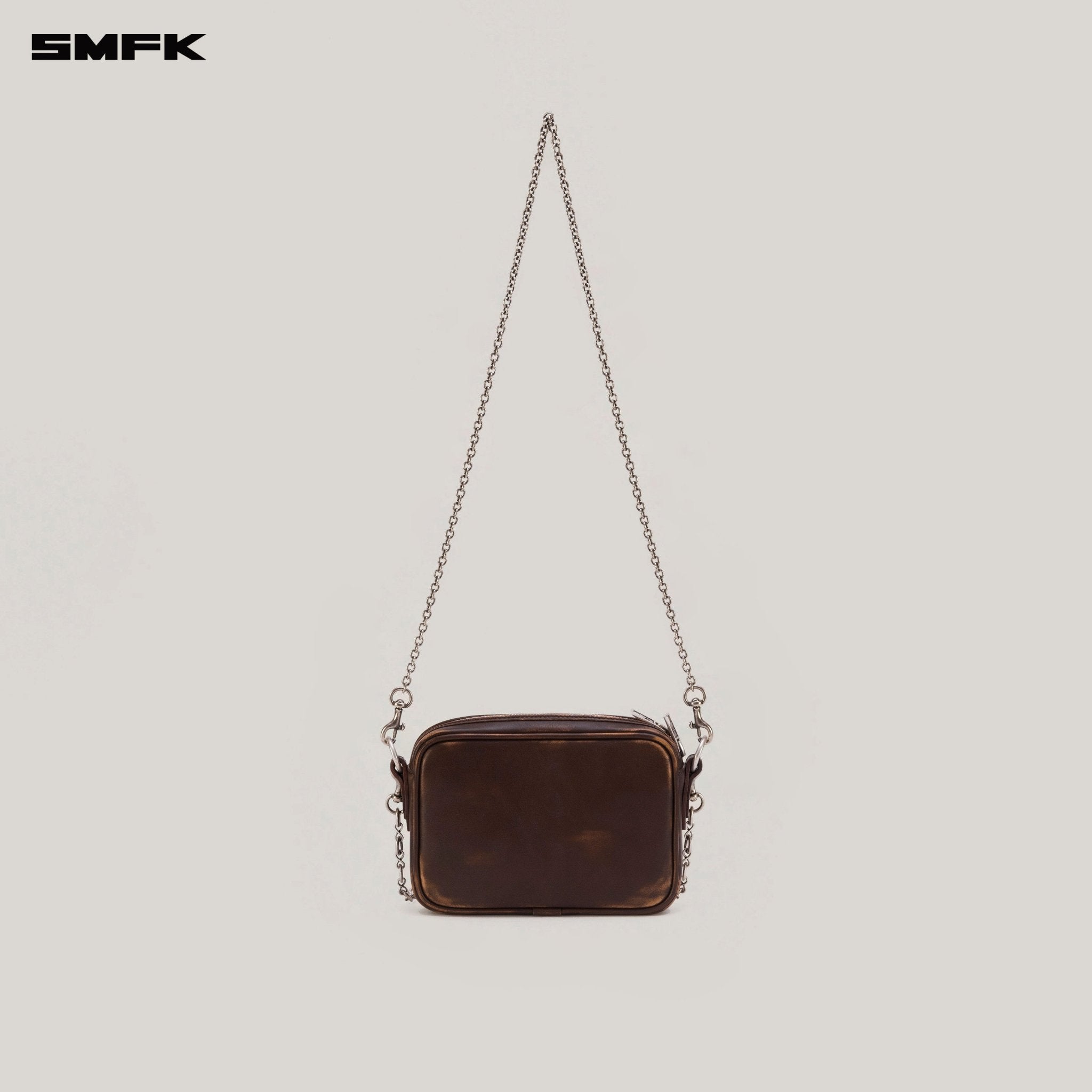 SMFK Compass Badge Patina Leather Chain Bag In Brown (Small) | MADAX