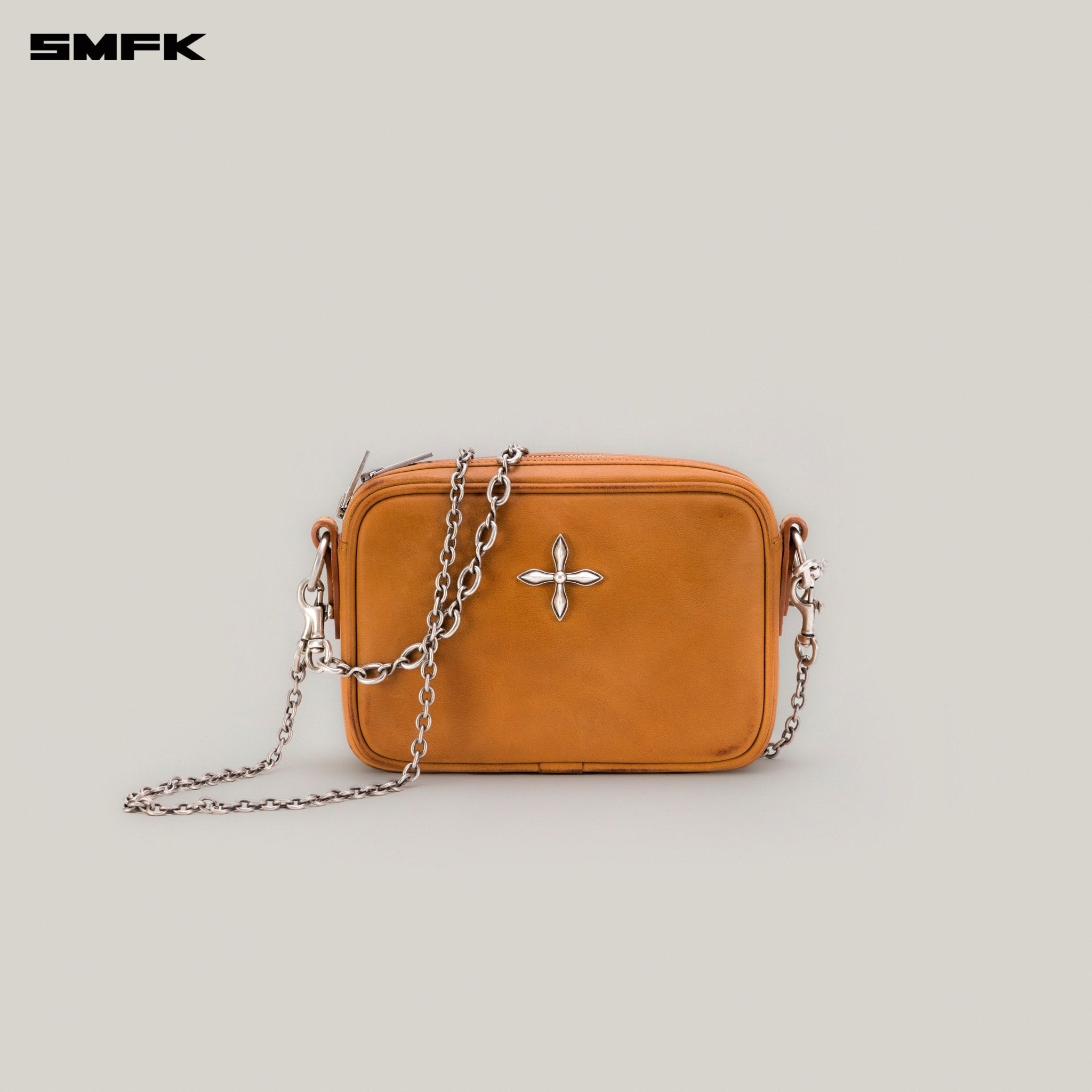SMFK Compass Badge Patina Leather Chain Bag In Caramel (Small) | MADAX