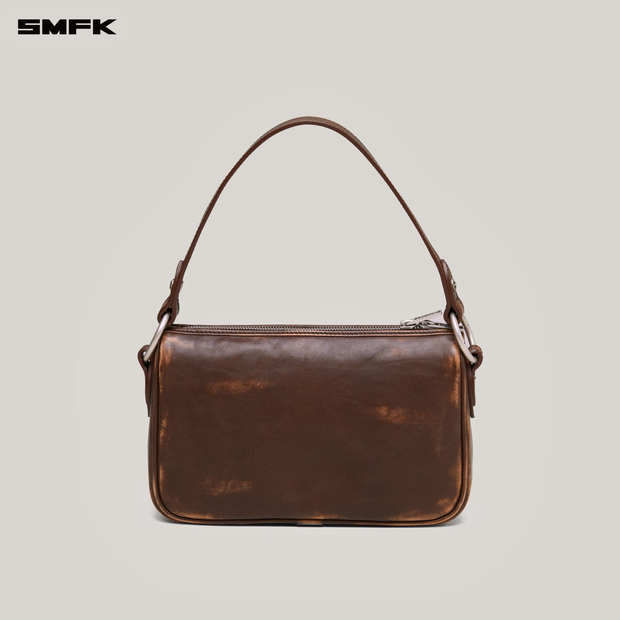 SMFK Compass Badge Patina Leather Shoulder Bag In Brown (Medium) | MADAX