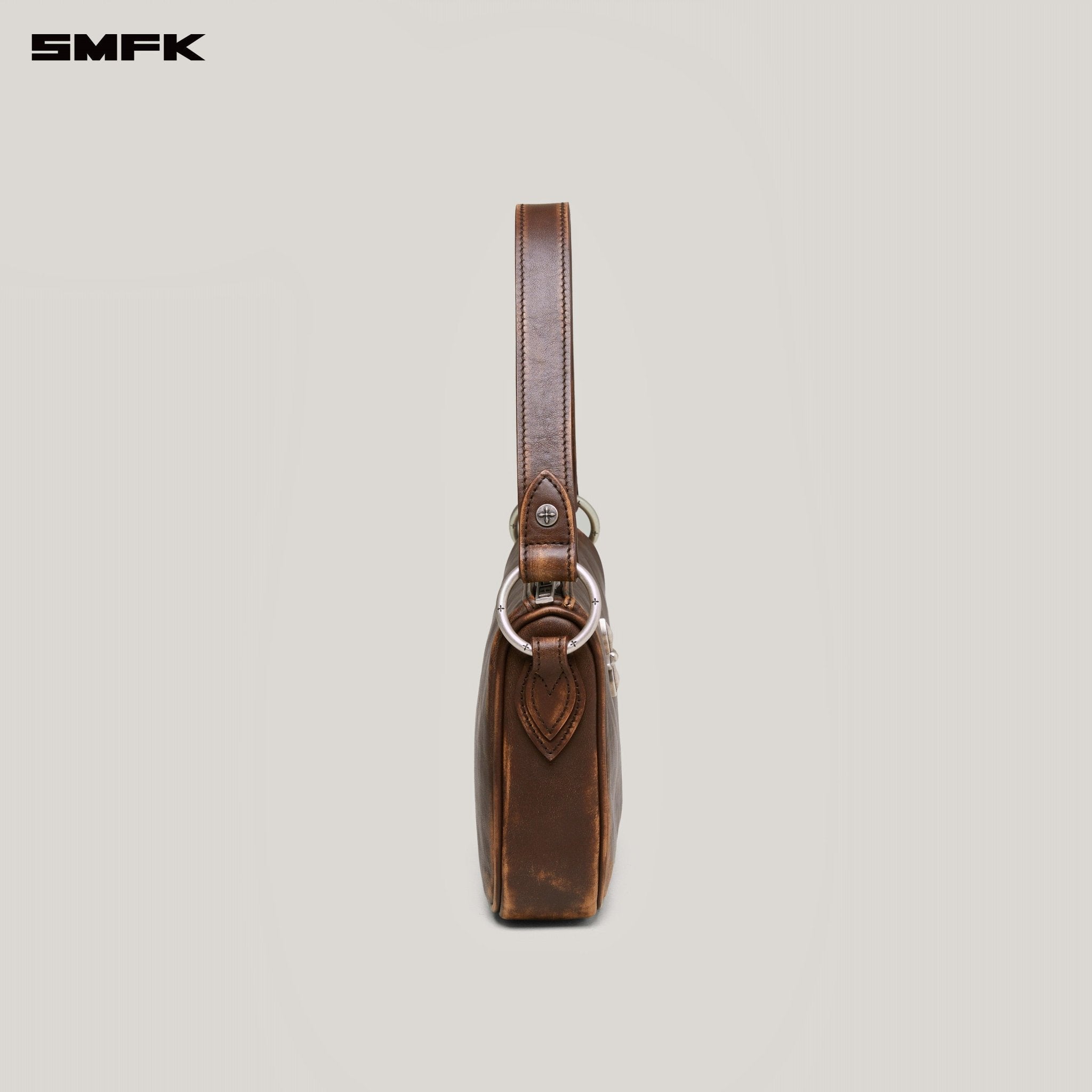 SMFK Compass Badge Patina Leather Shoulder Bag In Brown (Medium) | MADAX