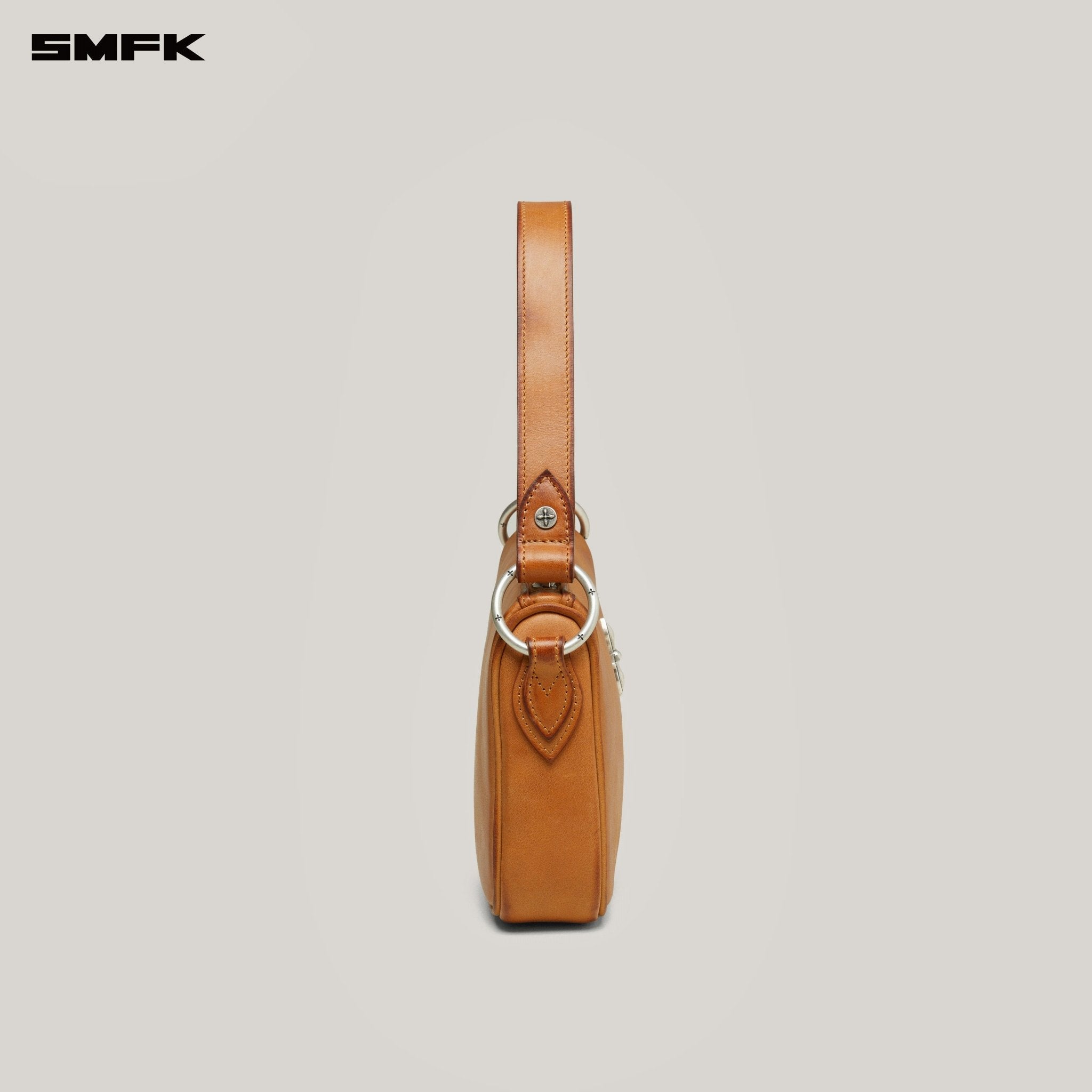 SMFK Compass Badge Patina Leather Shoulder Bag In Caramel (Medium) | MADAX
