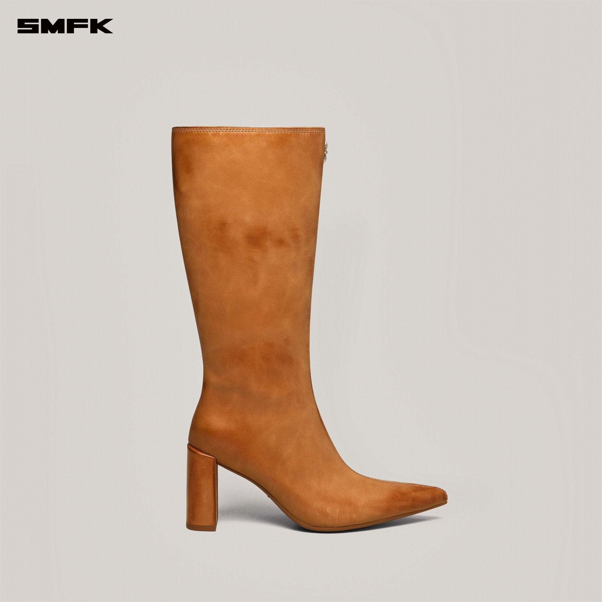 SMFK Compass Badge Sword Leather High Heel Boots In Caramel Patina | MADAX
