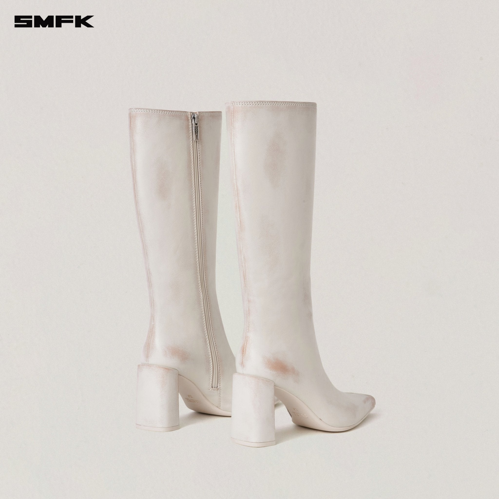 SMFK Compass Badge Sword Leather High Heel Boots In Creamy Patina | MADAX