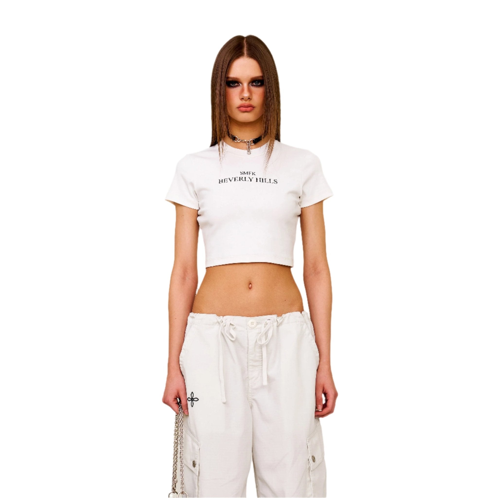 SMFK Compass Beverly Movie Subtitles Crop Tee In White | MADAX