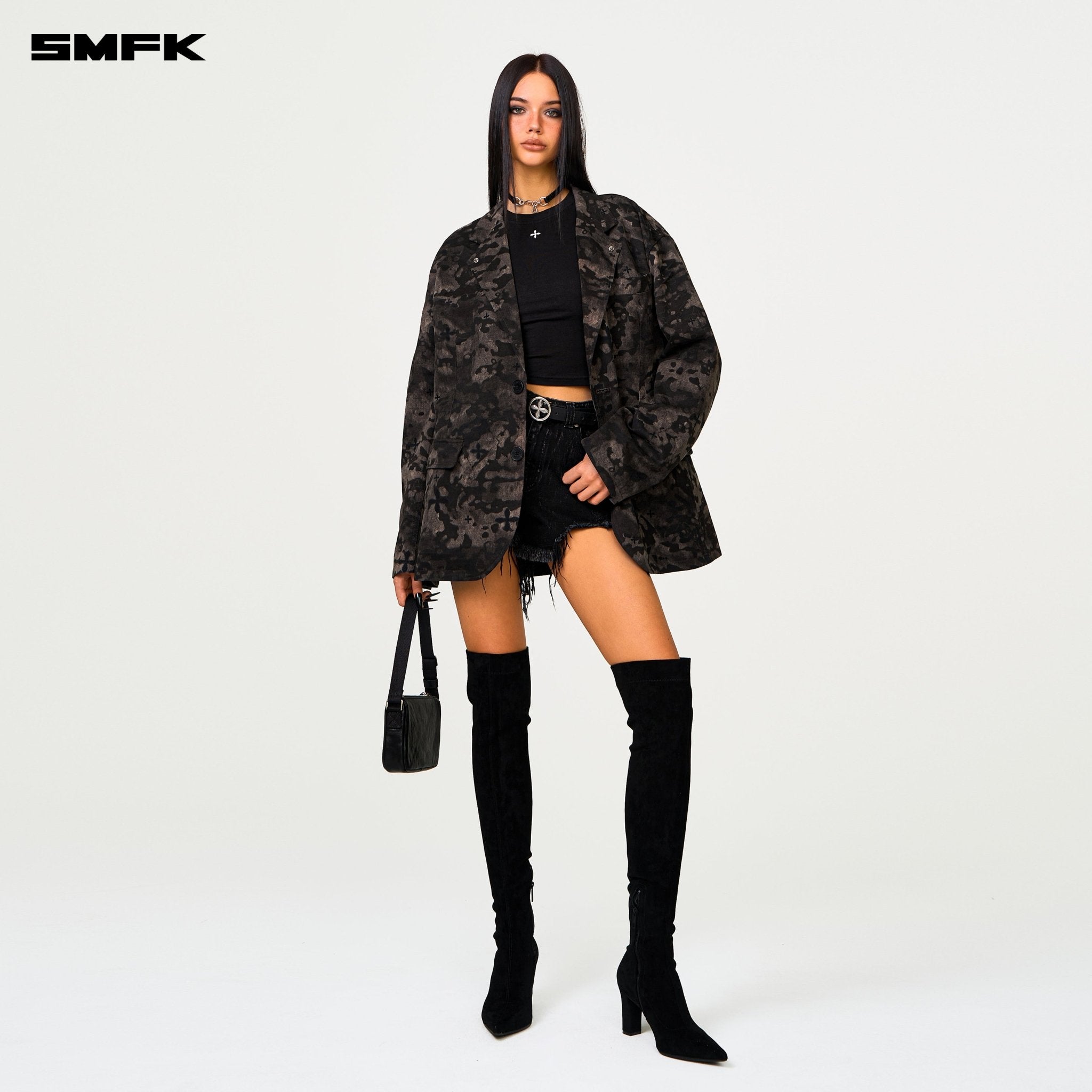 SMFK Compass Black Camouflage Oversize Suit In Black | MADAX