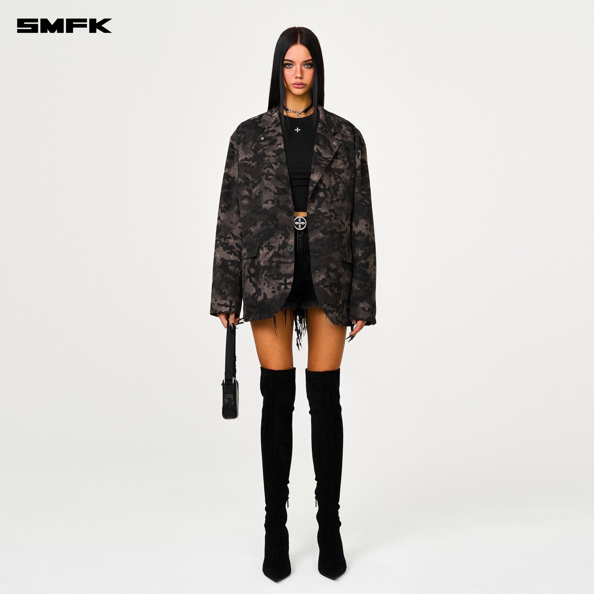 SMFK Compass Black Camouflage Oversize Suit In Black | MADAX