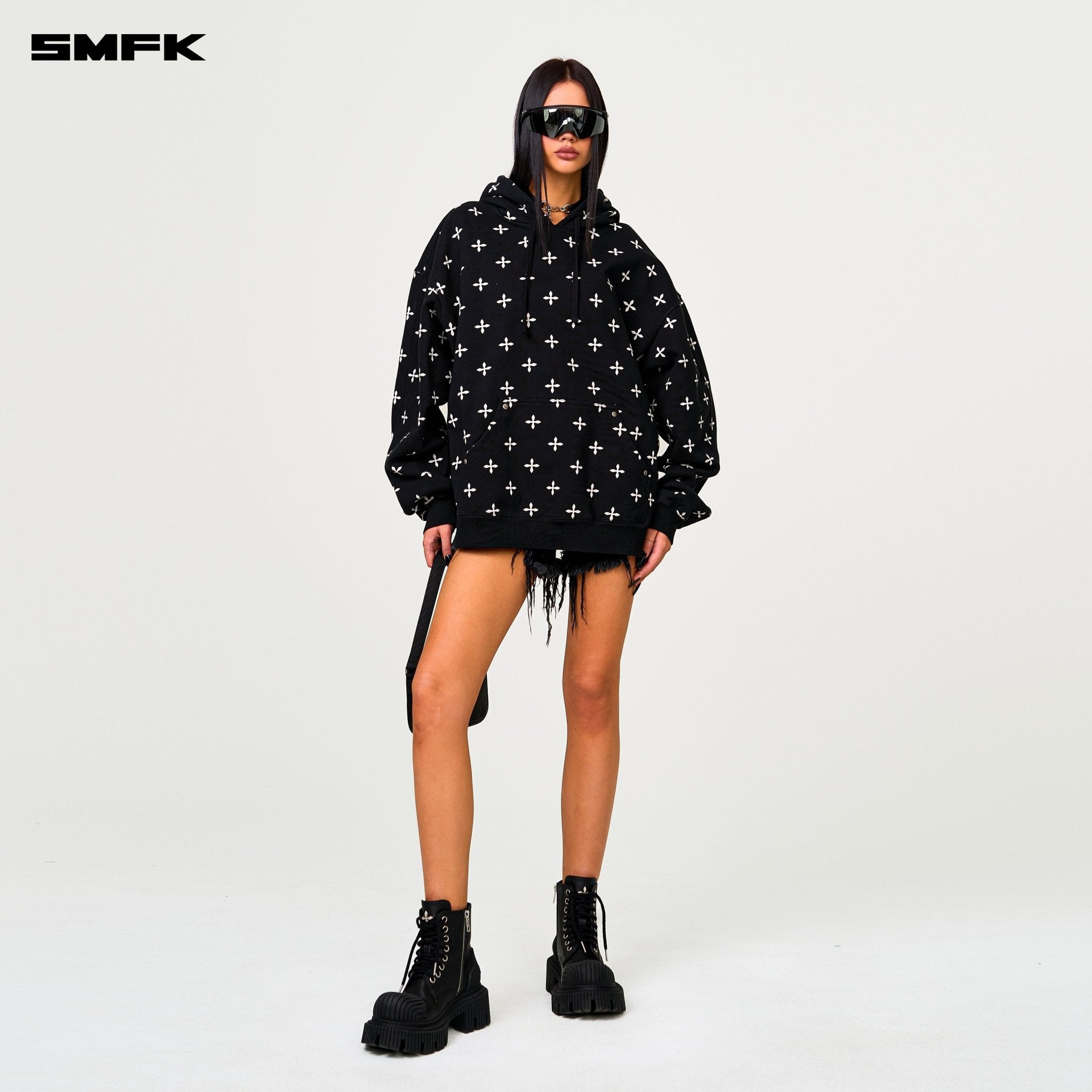 SMFK Compass Black Garden Oversize Hoodie In Black | MADAX