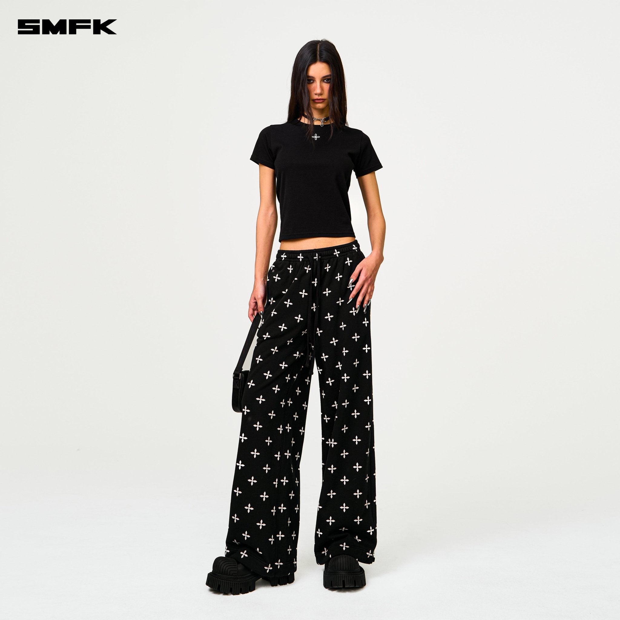 SMFK Compass Black Garden Wide - Leg Track Pants In Black | MADAX