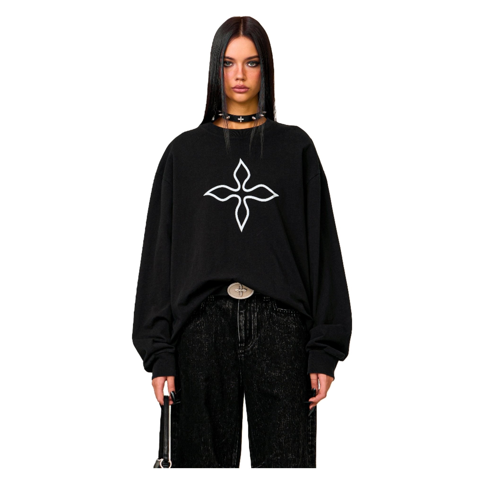 SMFK Compass Black Magnolia Oversize Sweatshirt In Black | MADAX