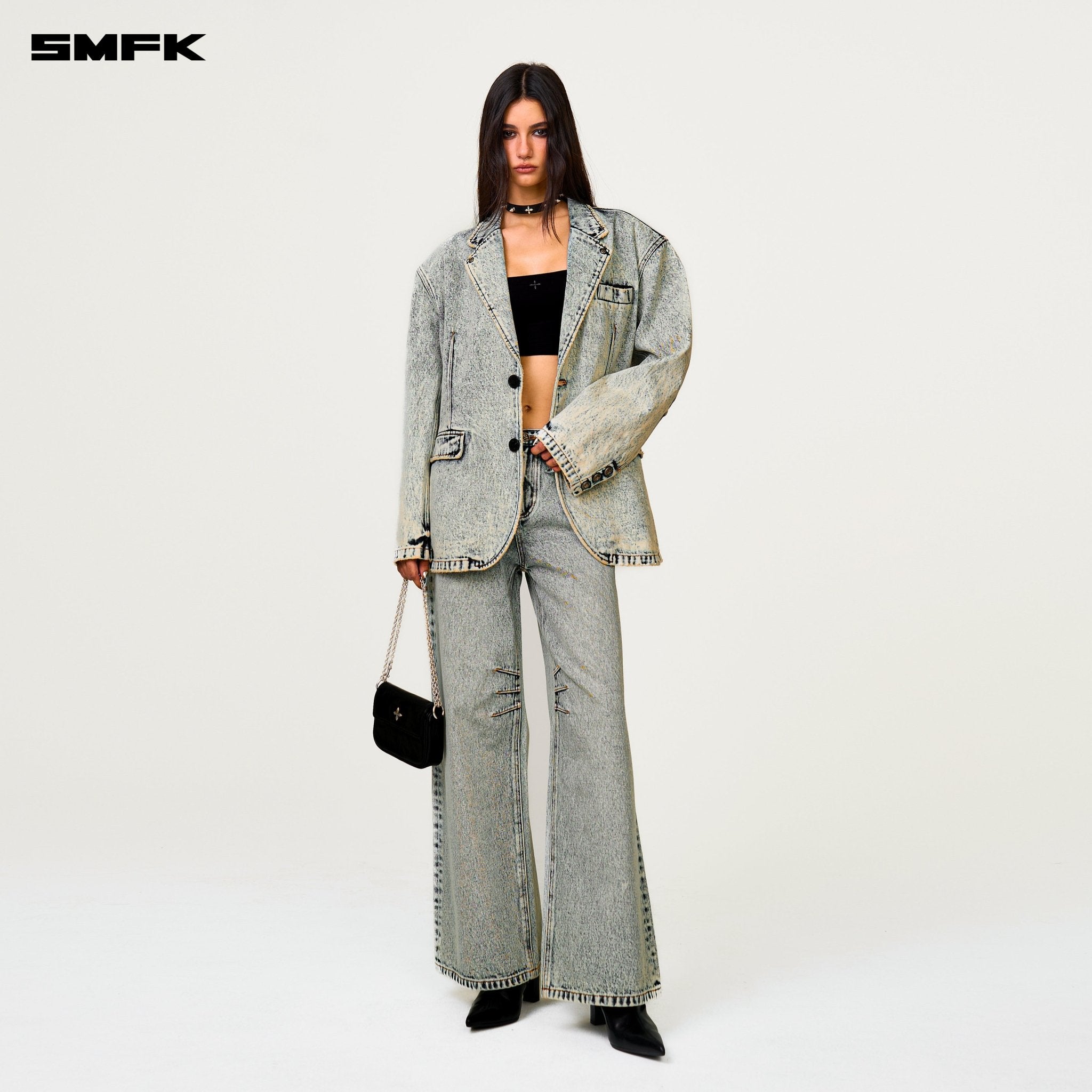 SMFK Compass Classic Cross Denim Suit In White | MADAX